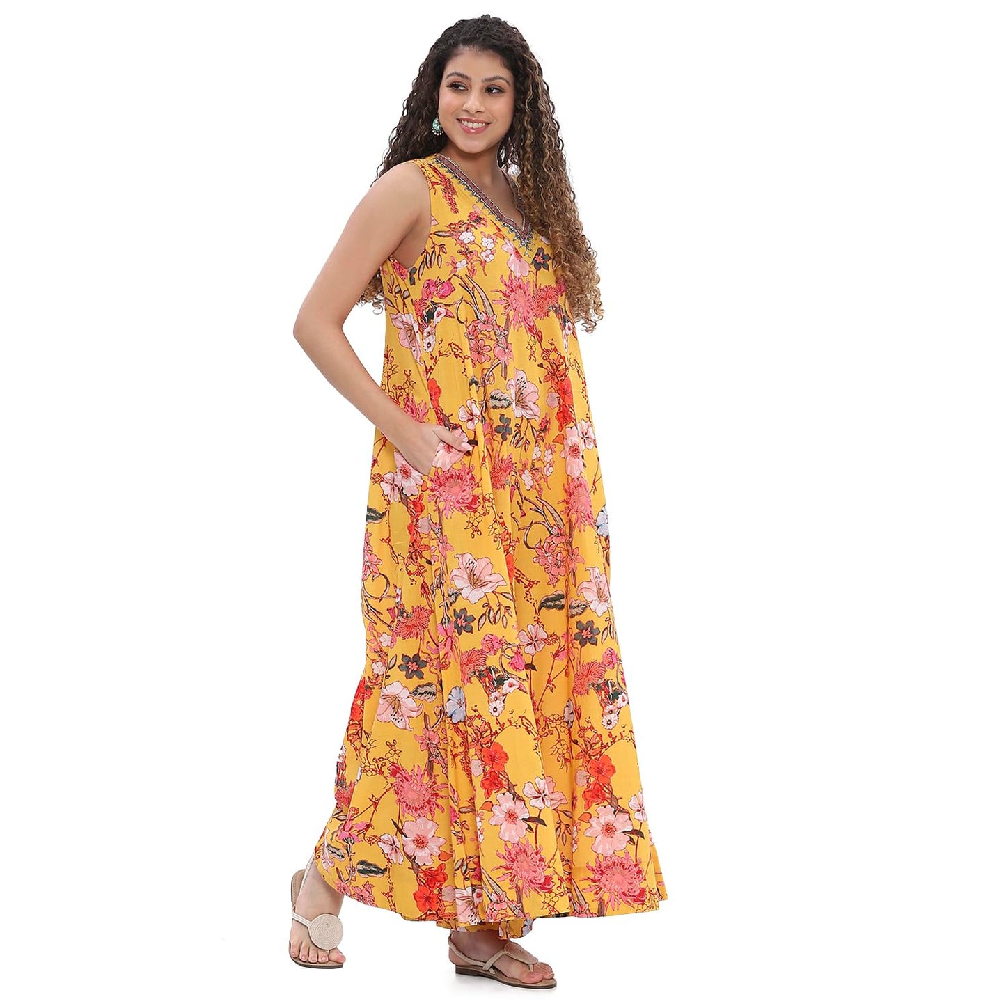 Biba Women's Cotton Straight Floor Length Jumpsuit (SMGR4113SS25YEL_Yellow