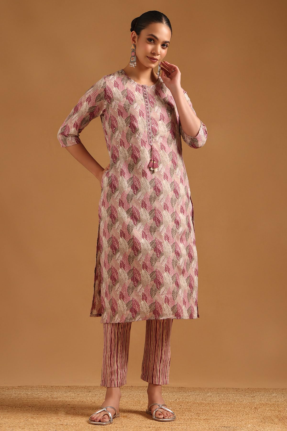 Soch Womens Multi Linen Blend Botanical Salwar Suit With Mirror
