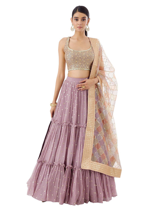Zeel Clothing Women Georgette Semi stitched Zari Sequins Embroidered Lehenga Choli With Dupatta (5096-Lavender-Latest; Free Size)