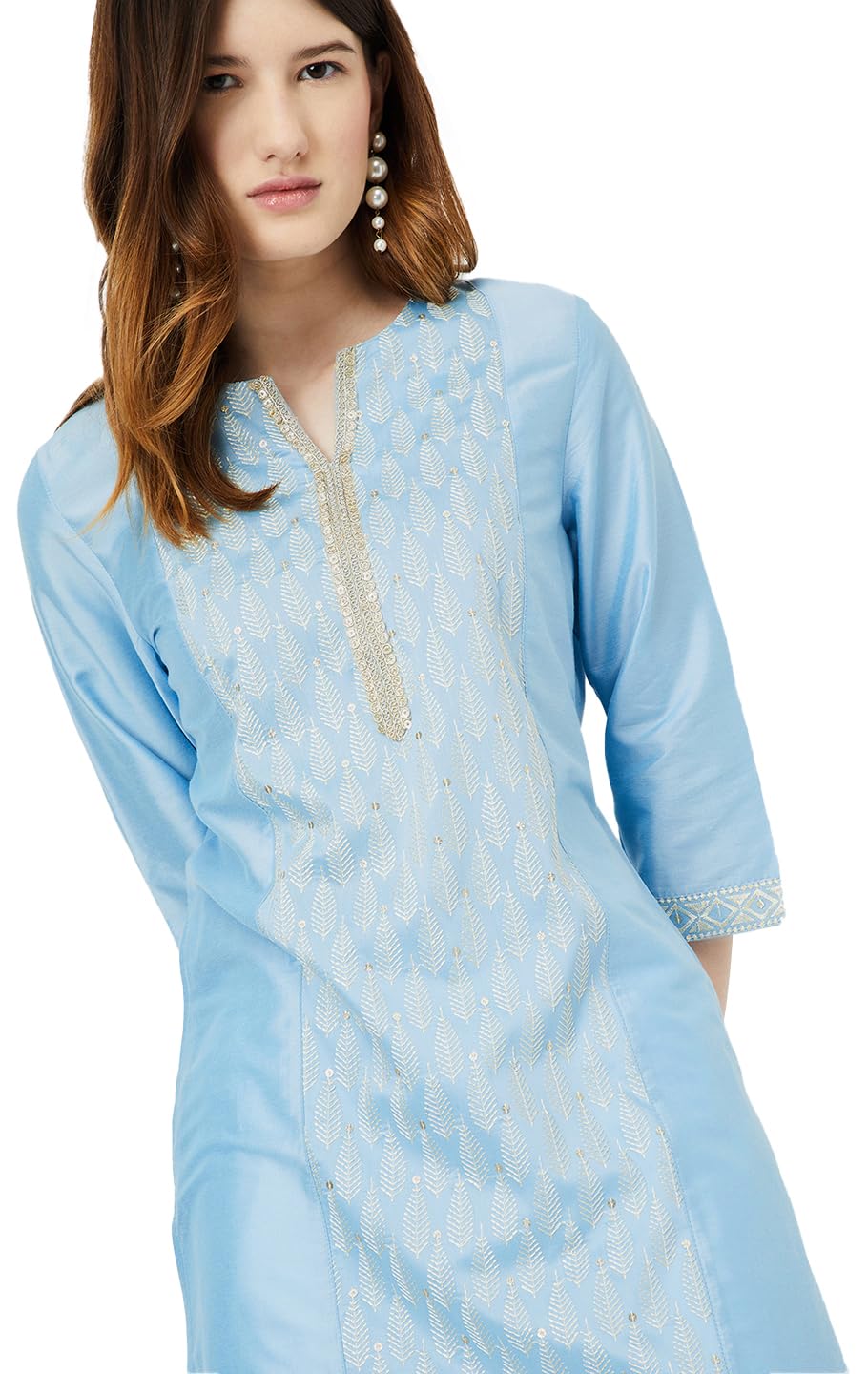 Max Women's Polyester Embroidered Regular Kurta (PFEKPA24TA_Blue