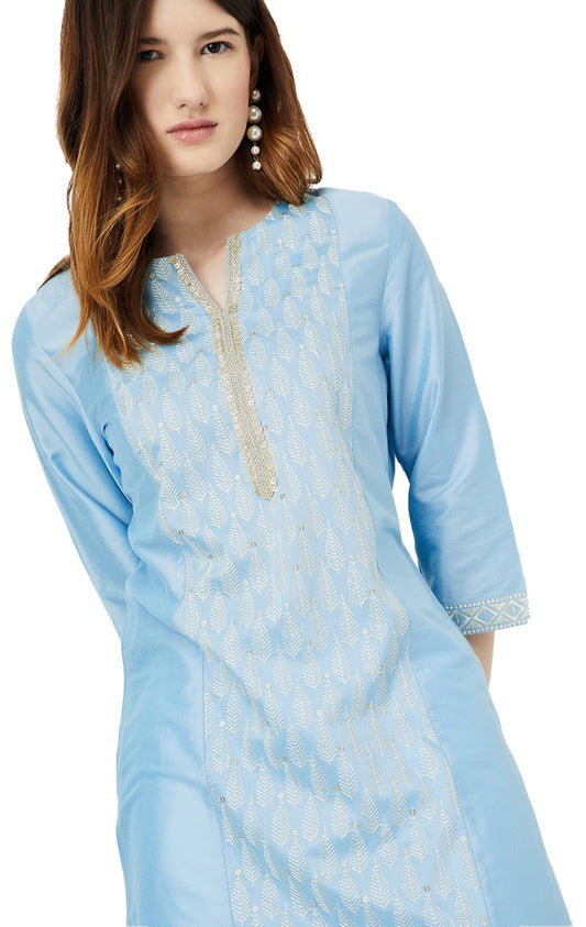 Max Women's Polyester Embroidered Regular Kurta (PFEKPA24TA_Blue