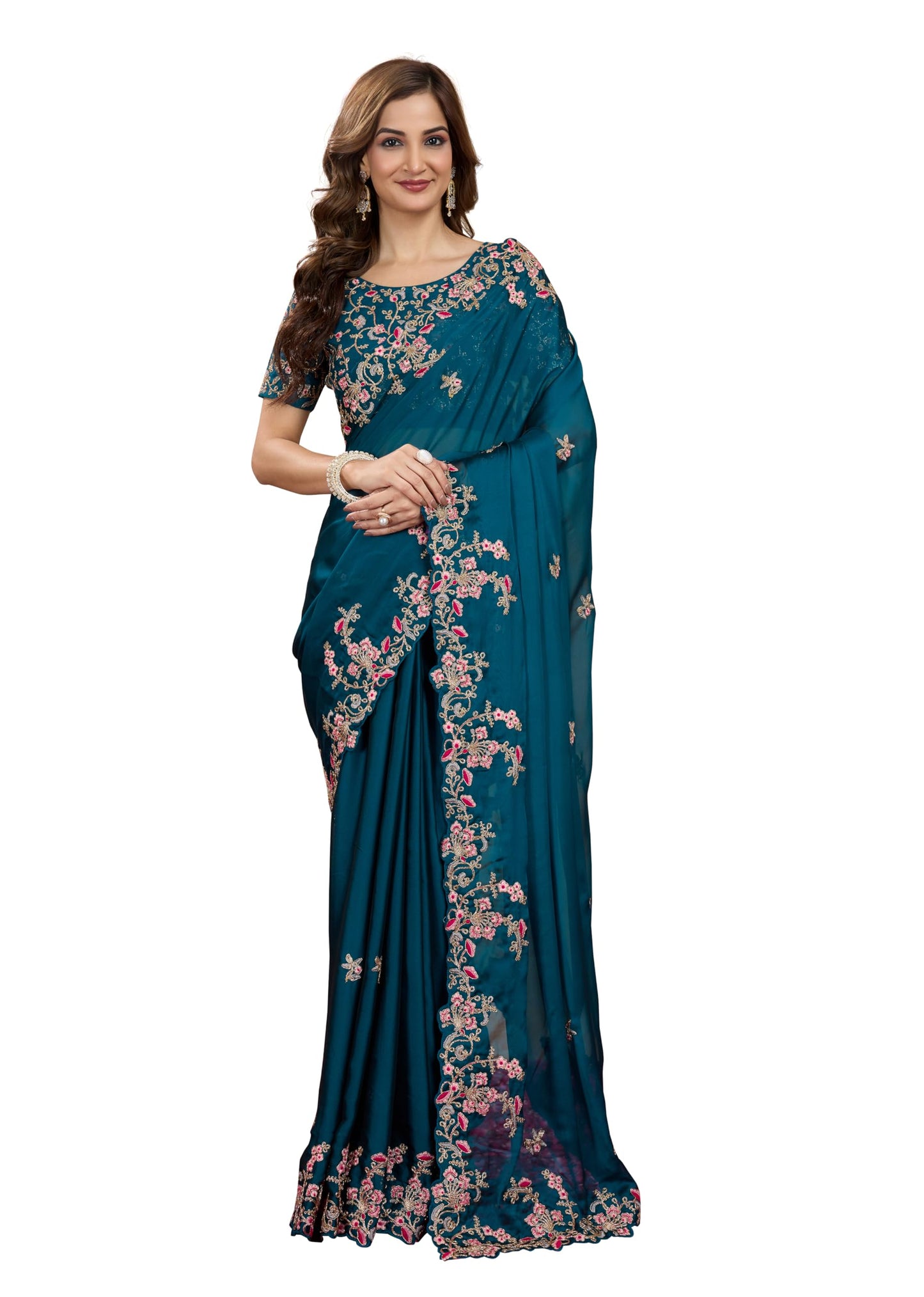TRENDMALLS Women's Rangoli Silk Heavy Embroidred sarees for women (Morpeach)