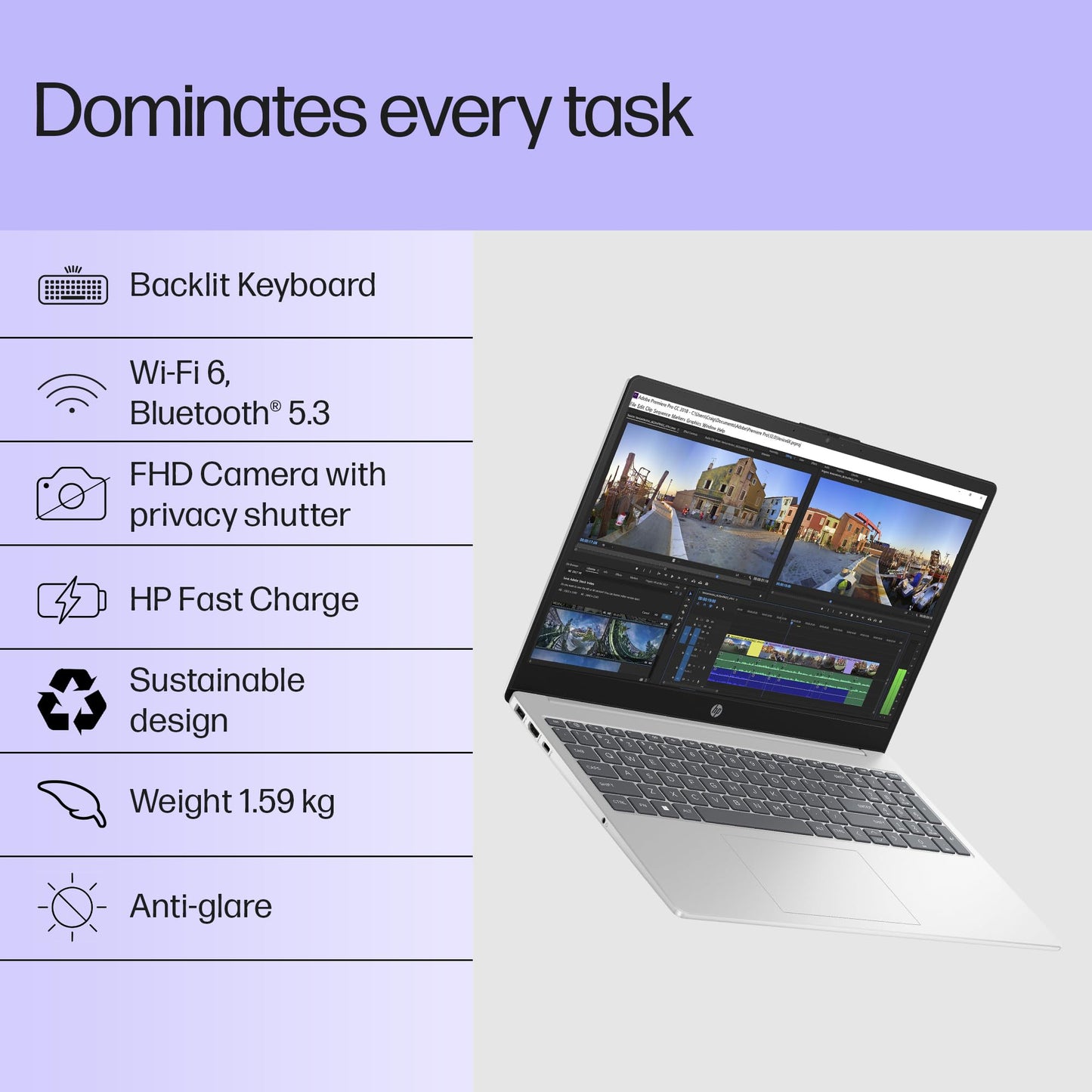 HP 15, 13th Gen Intel Core i3-1315U, (8GB DDR4,512GB SSD) Anti-Glare, Micro-Edge, FHD,15.6''/39.6cm, Win11,M365 Basic(1yr),Office24, Silver,1.59kg, fd0572TU, FHD Camera w/Shutter