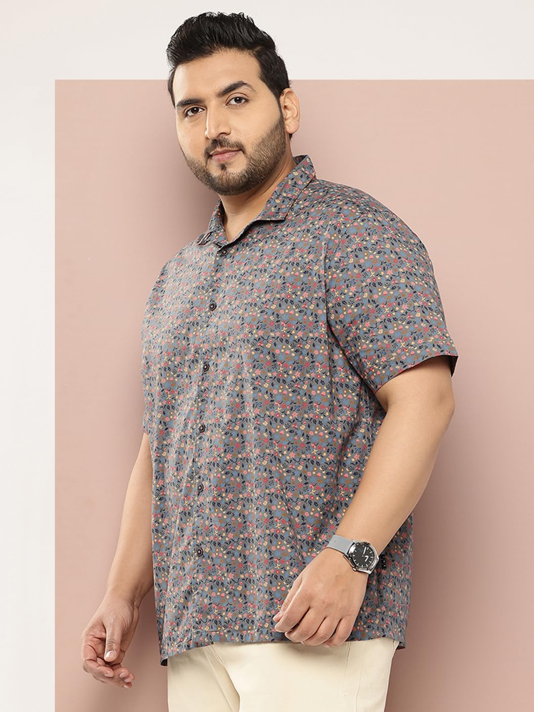 Thomas Scott Plus Size Premium Floral Printed Pure Cotton Casual Shirt(TS1474_Grey_4XL)