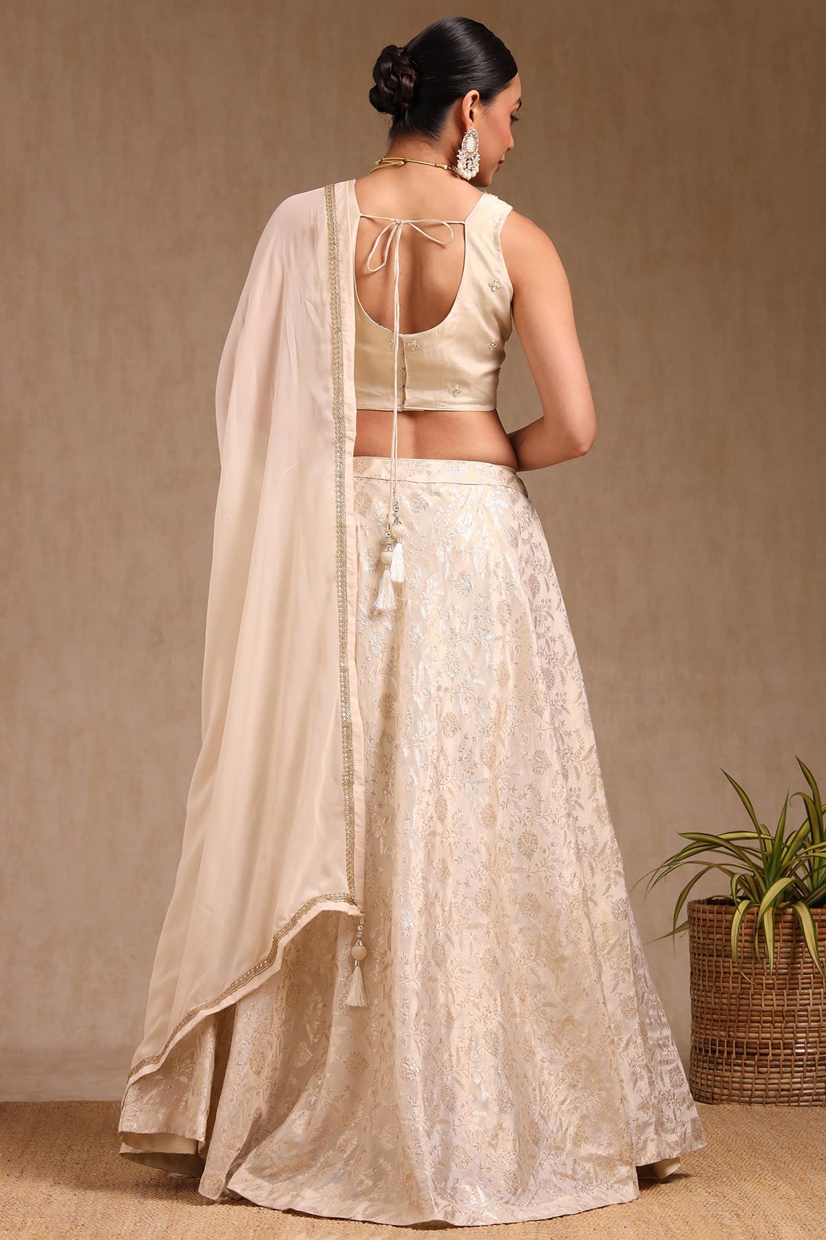 Soch Womens Off White Brocade Embroidered Lehenga Choli With Mirror and Stone