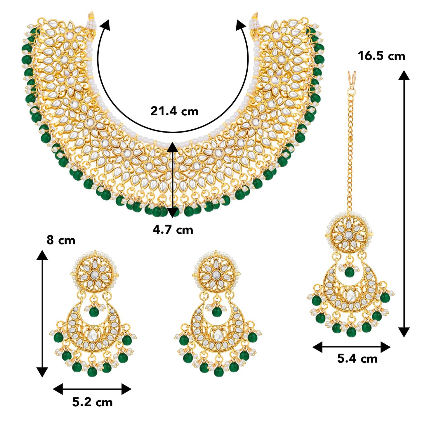 Peora Gold Plated Kundan Choker Necklace Earrings with Maang Tikka Jewellery Set for Women