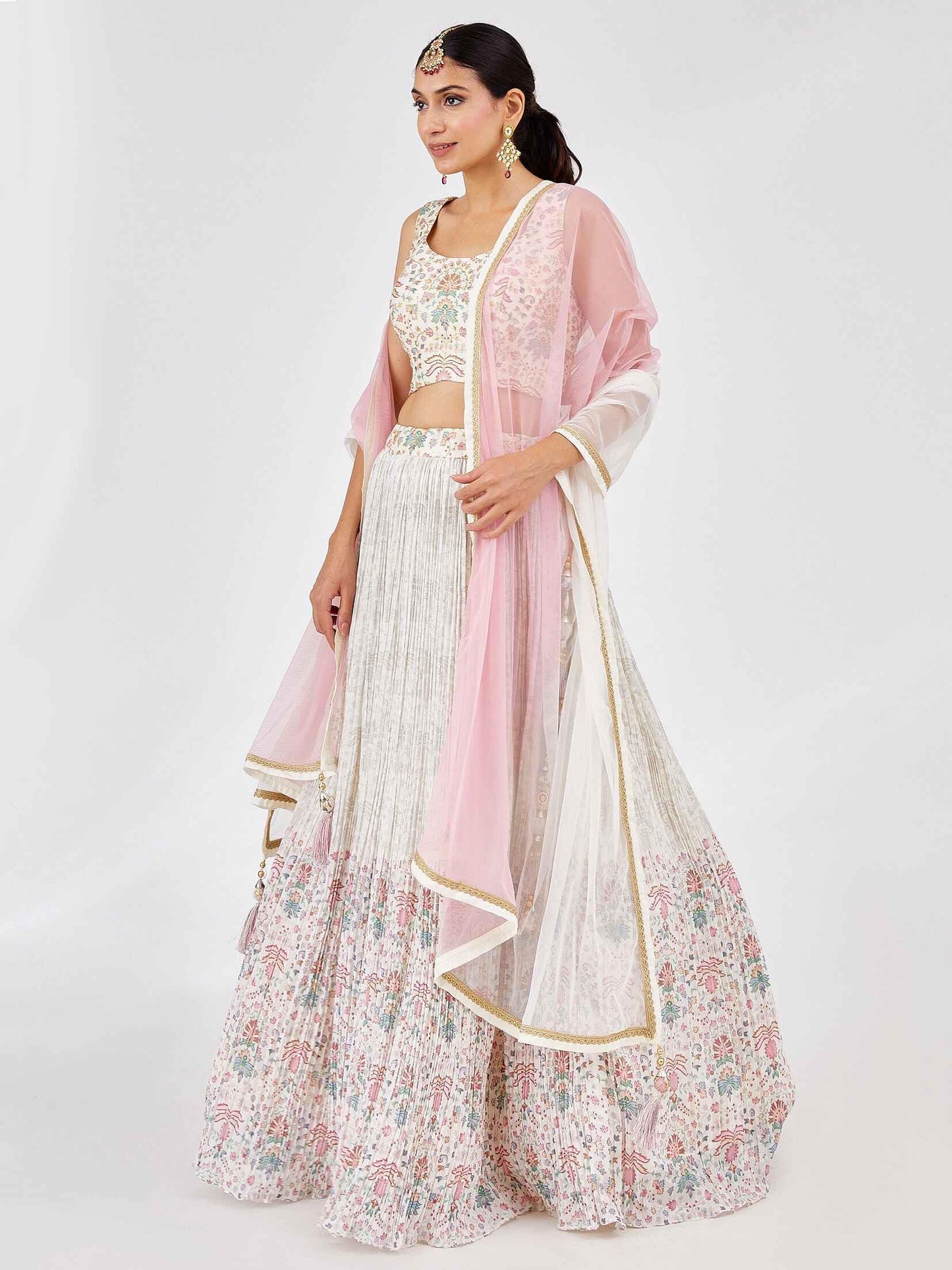 Zeel Clothing Women's Floral Printed Georgette New Semi-Stitched Lehenga Choli With Dupatta (5081-White-Womens-Lehenga-Choli-Latest; Free Size)