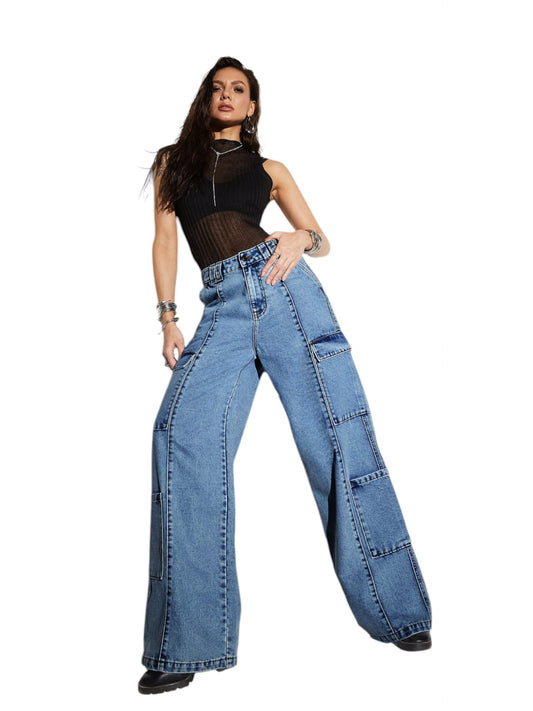 Miss Chase Women's Wide-Leg High Rise Regular Denim Pant (MCSS18DEN02-19-341-32, Dodger Blue, 32)