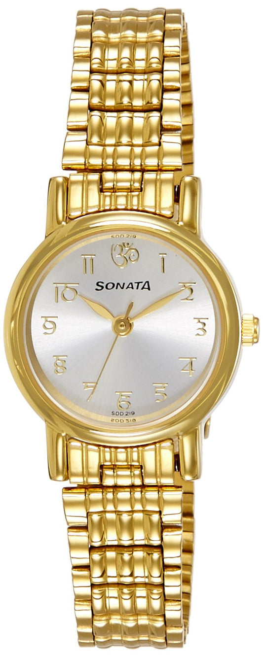 Sonata Quartz Analog Silver Dial Gold Metal Strap Watch for Women - NS8976YM07W