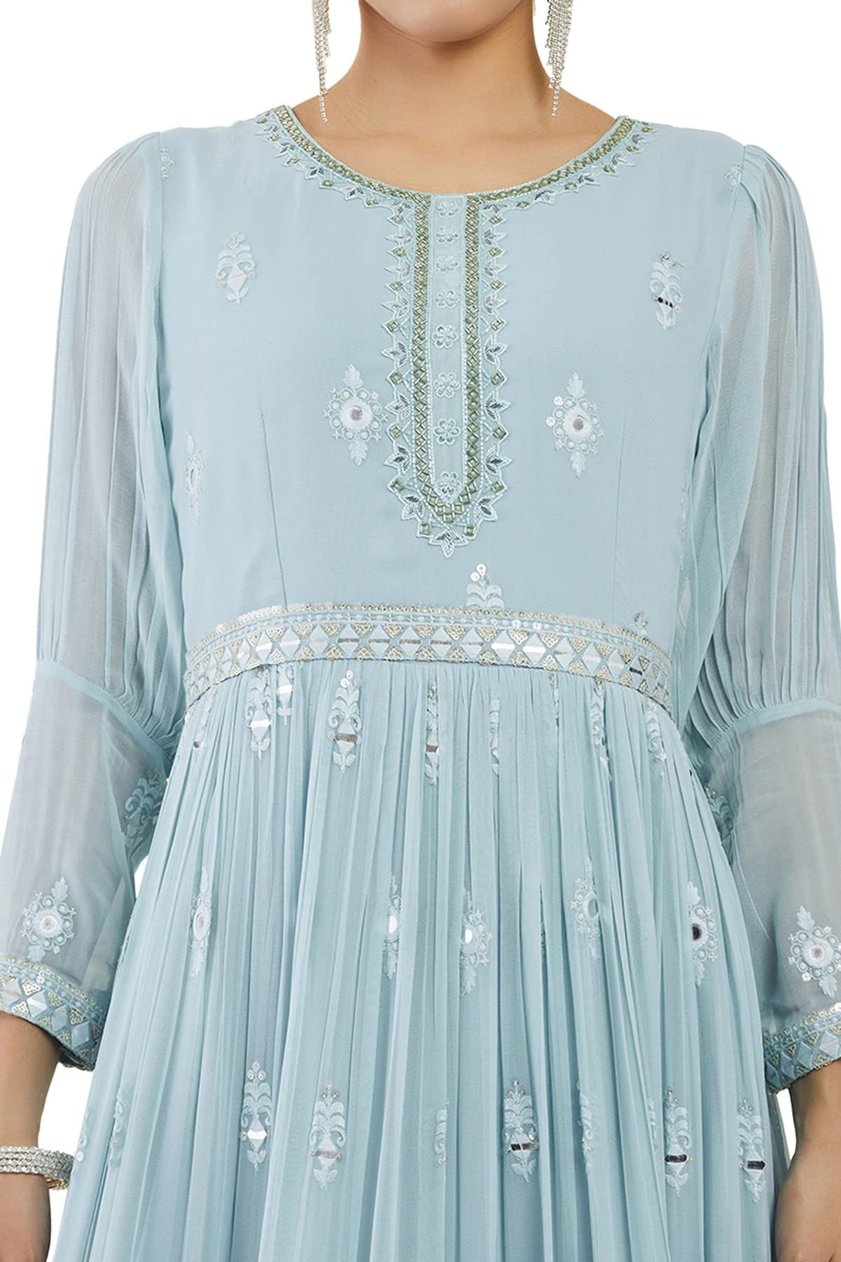 Soch Womens Powder Blue Georgette Gown with Embroidered Gowns and Embellishments - S