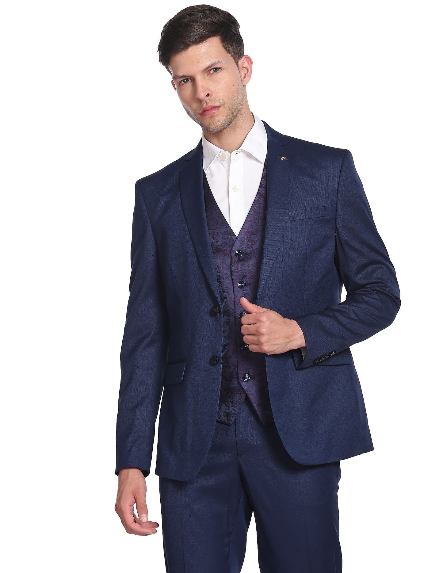 Arrow Men's Polyester Single Breasted Suits (ARAFSU5531_Blue
