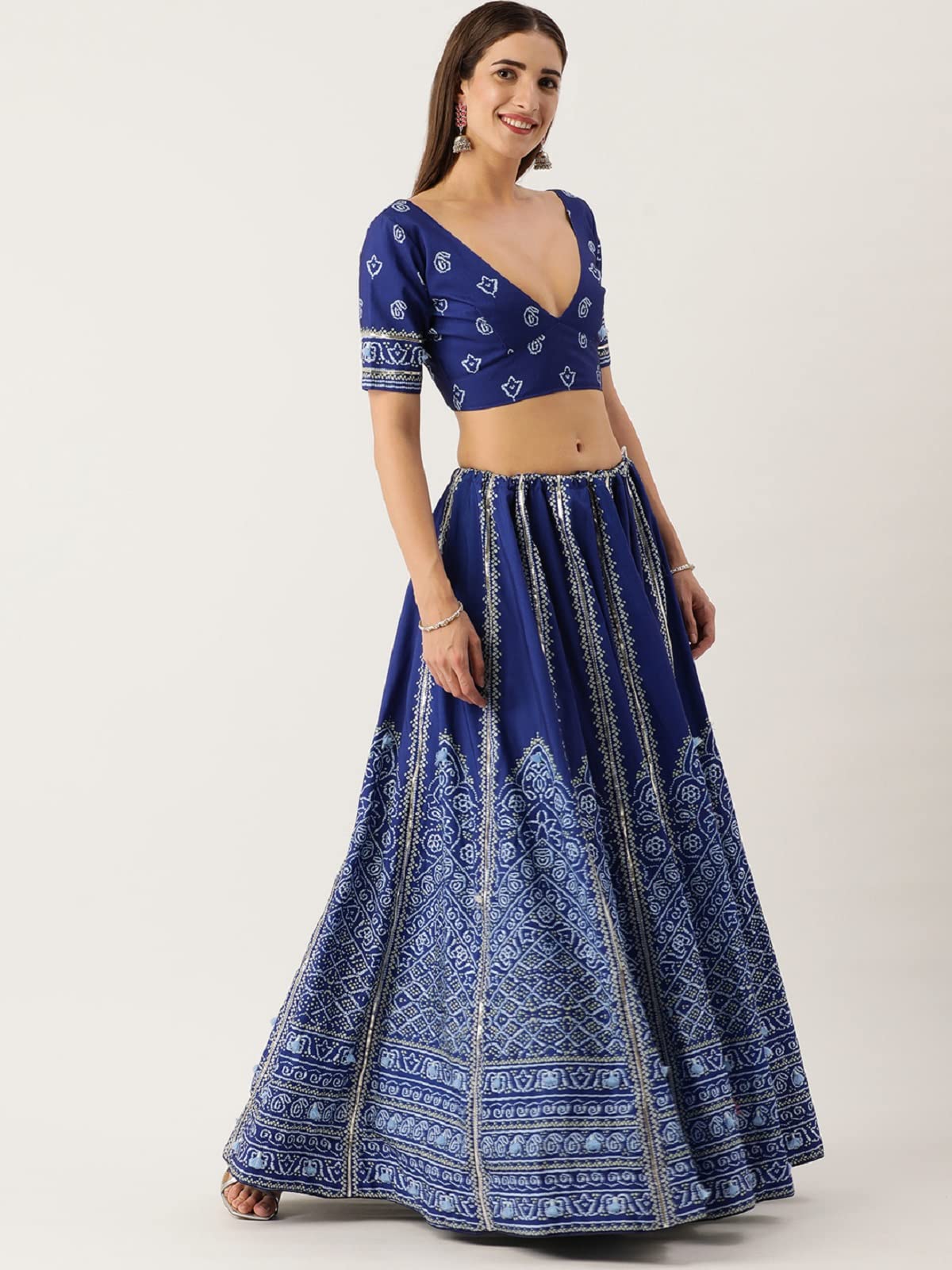 LooknBook Art Women's Silk Semi-Stitched Lehenga Choli (1251_Navy Blue_Free Size)