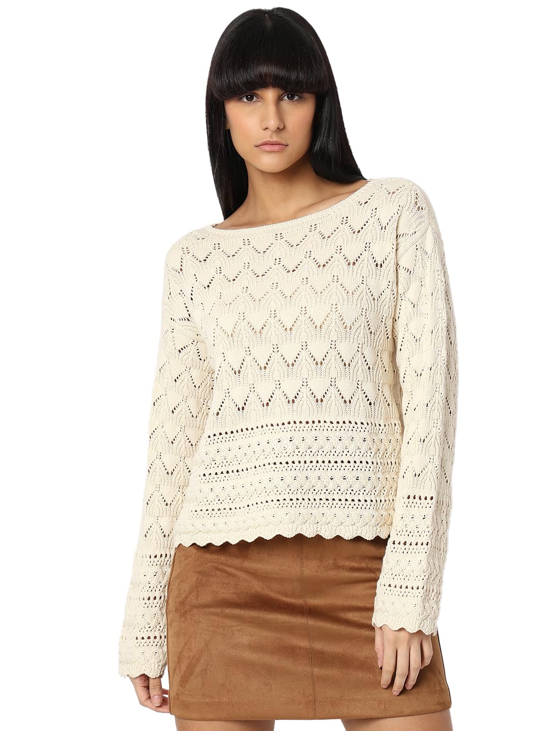 VERO MODA Women's Regular Fit Beige Sweater