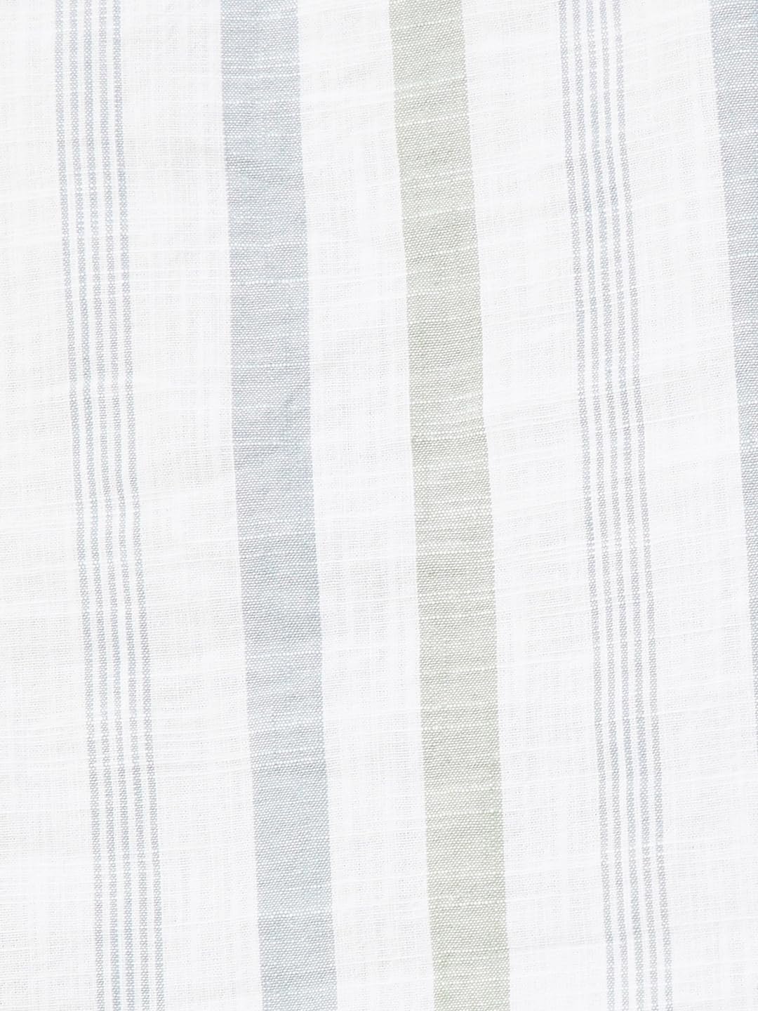 Max Men's Full Sleeves Mandarin Collar Striped Cotton Short Kurta White