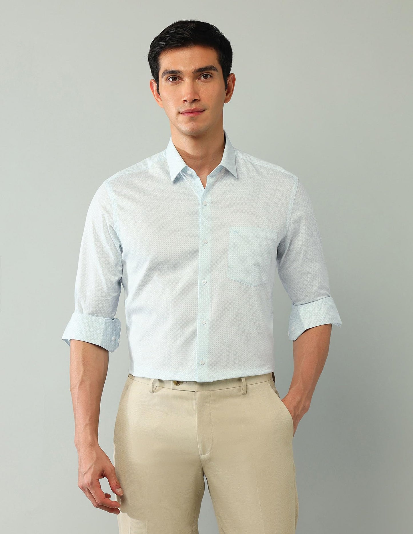 Arrow Slim Fit Twill Printed Shirt_ARAJSH0747_40 Light Green