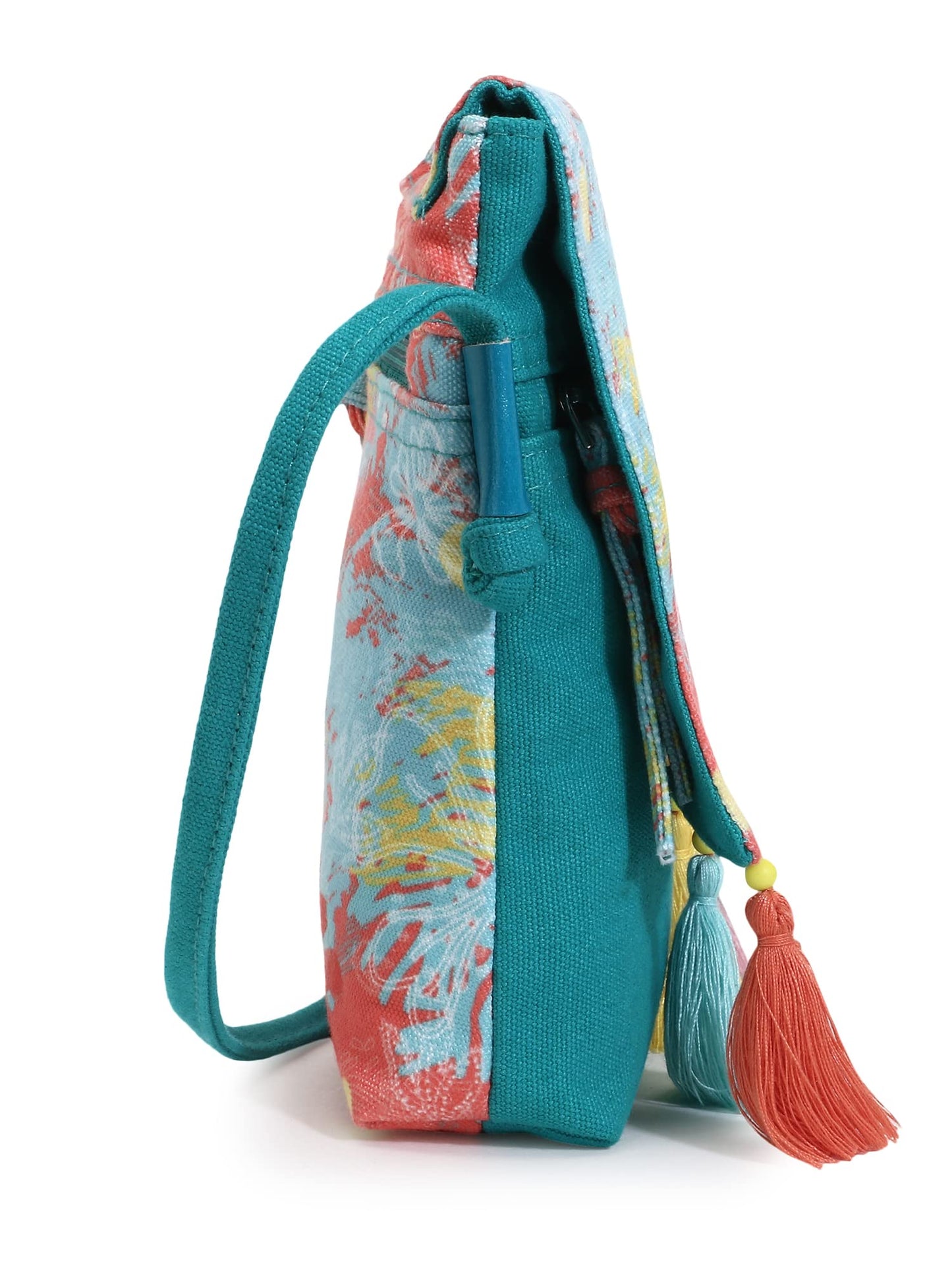 Anekaant Rangoli Turquoise & Multi Polycotton Floral Digital Printed Sling Bag