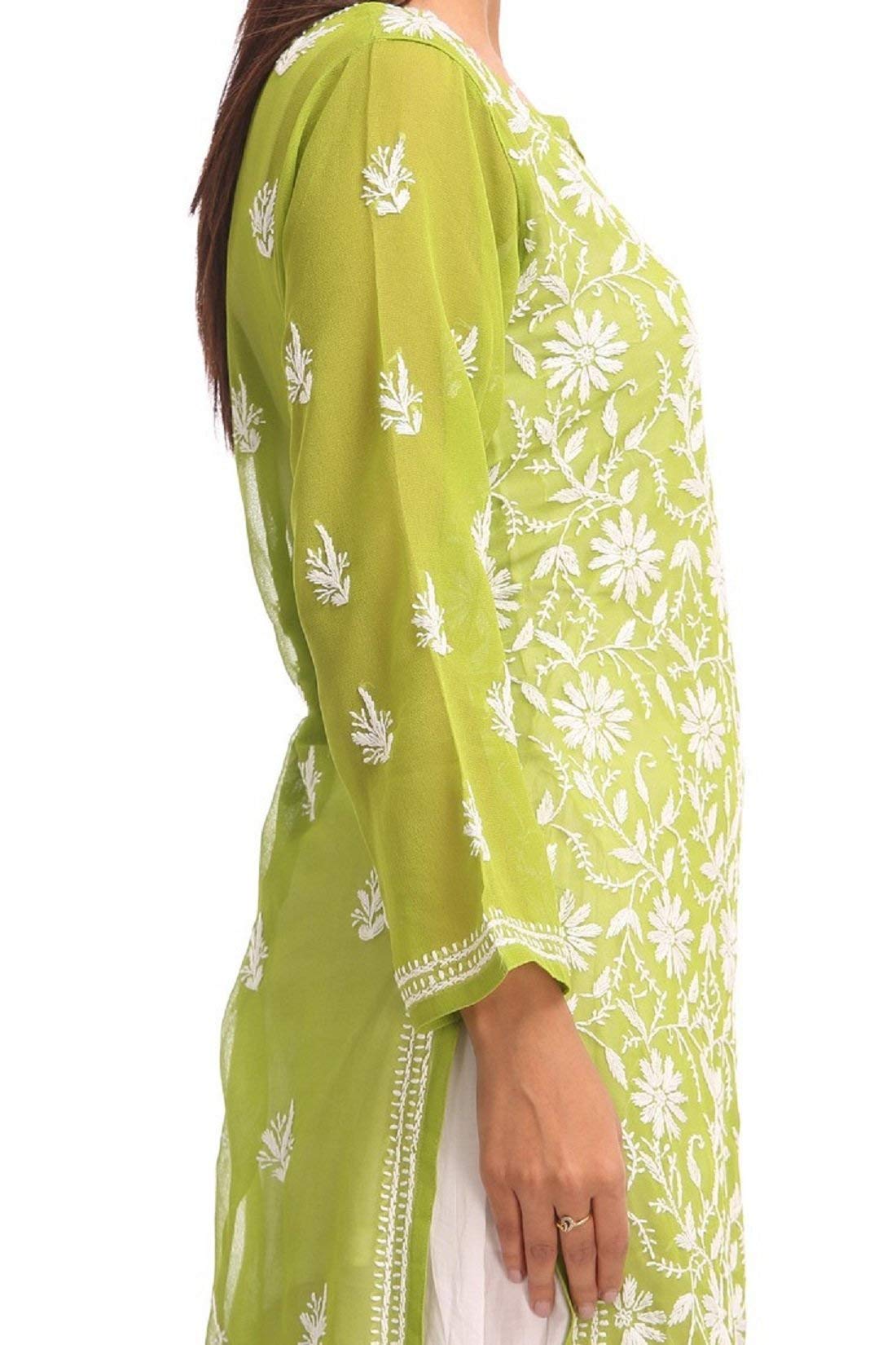 Ada Women's Hand Embroidery Lucknowi Chikankari Georgette Kurti Kurta with Slip A90406 (2XL, Green)