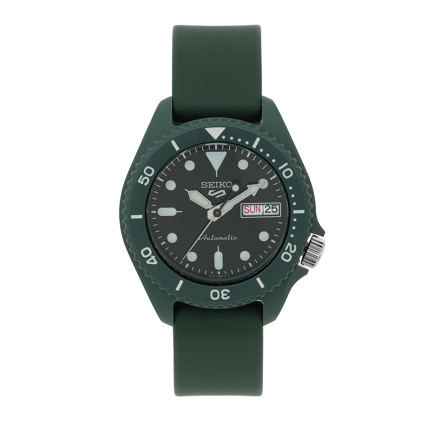 Seiko 5 Sports - SRPG83K1 for Men, Analog, Stainless Steel, Silver dial Watch, Green Strap