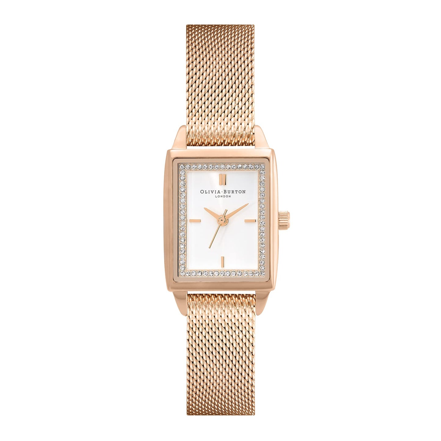 Olivia Burton Rectangular Quartz White Rectangular Crystal Dial Women's Watch - 24000015