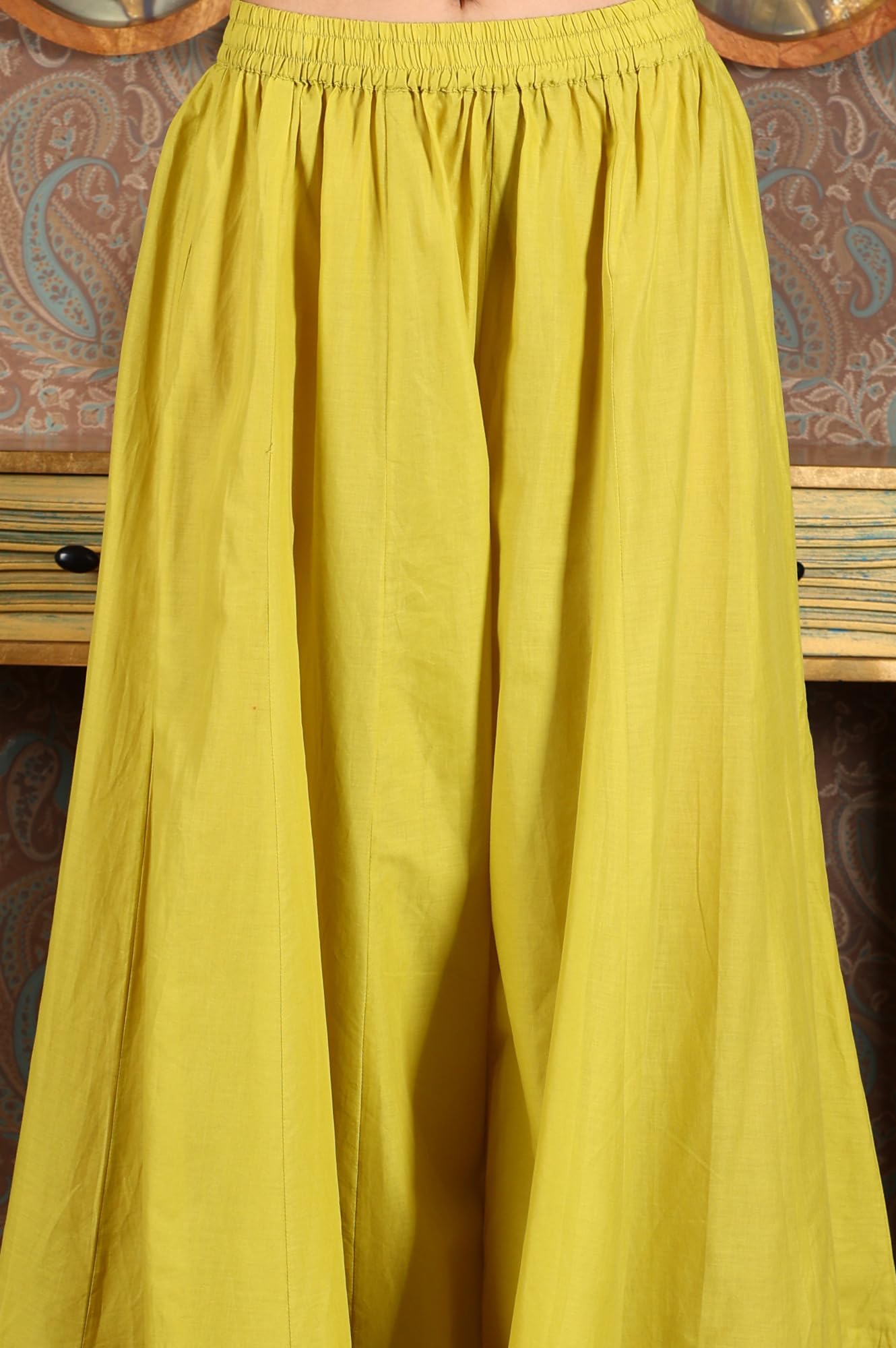 W for Woman Green Glitter Printed Embellished Sleeveless Flared Kurta, Culottes and Embroidered Dupatta Set (Size: 3XL)-24AUWS11714-124510