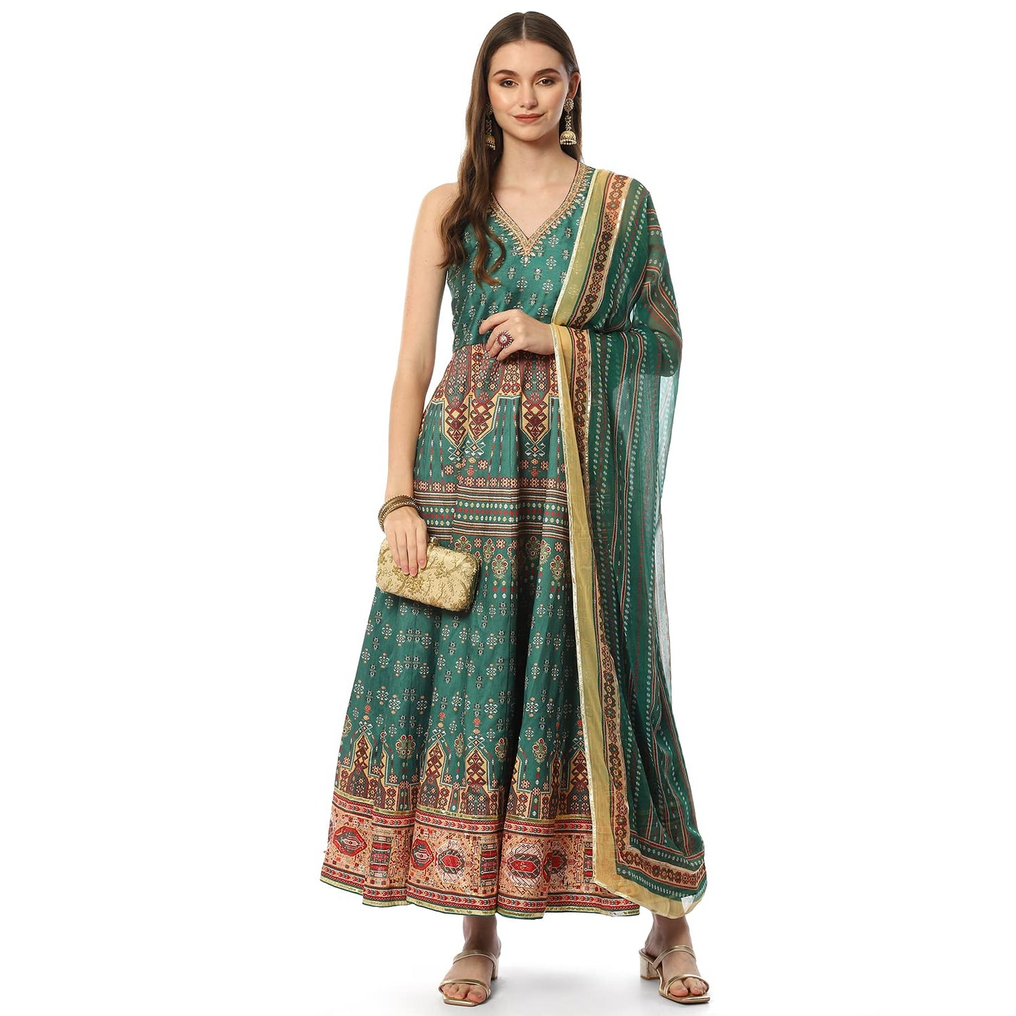 BIBA Polyester Women Printed Fitted Salwar Kurta Dupatta(SKDASSORTED8190_GREEN_34), Medium
