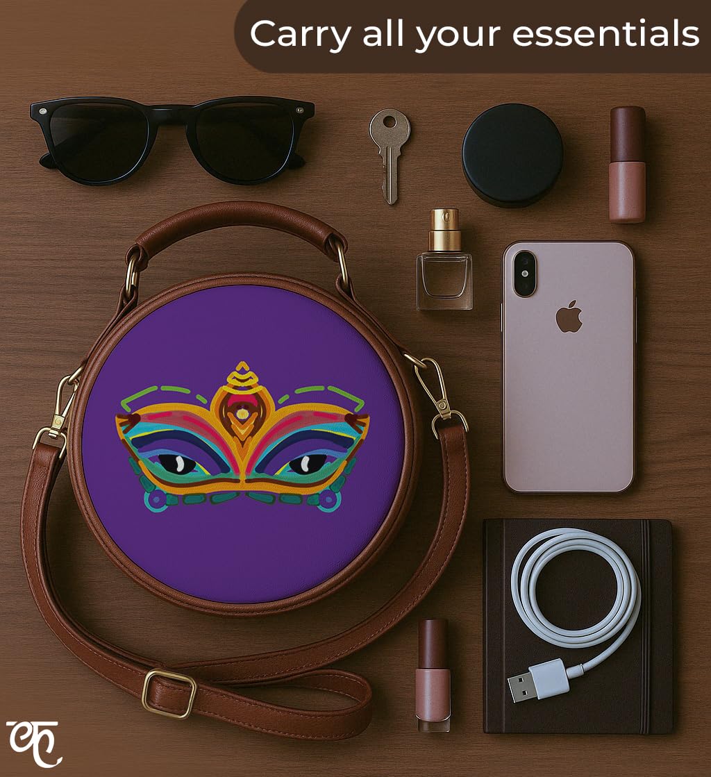Kalankit Round Sling For Women | Girls Crossbody Bags | Side Bags With Adjustable Strap | Travel Box Sling Bags | Ultimate Eyes
