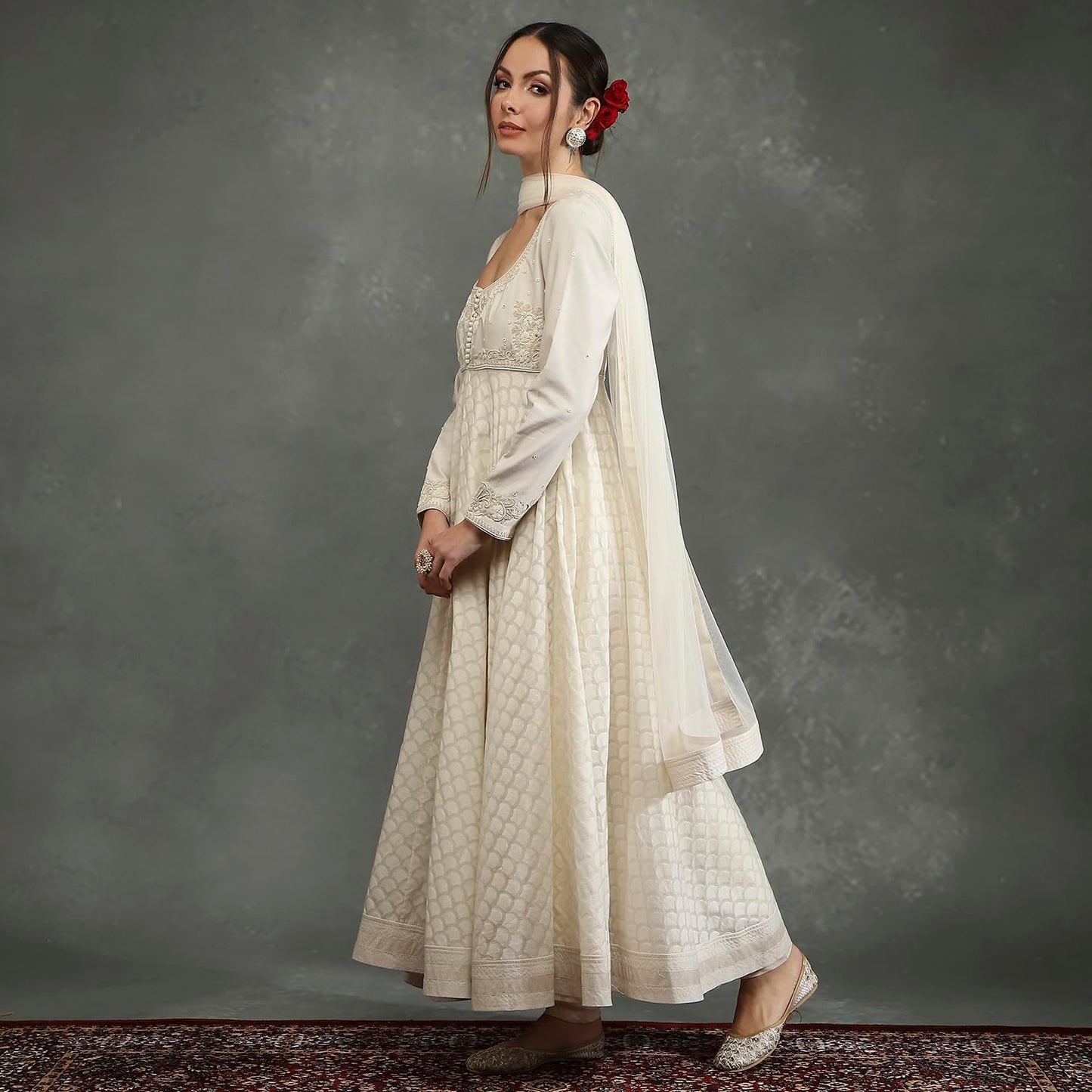 BIBA Women's Silk Chanderi Kurta Sets (CKD10745AW24CRM_Neutral