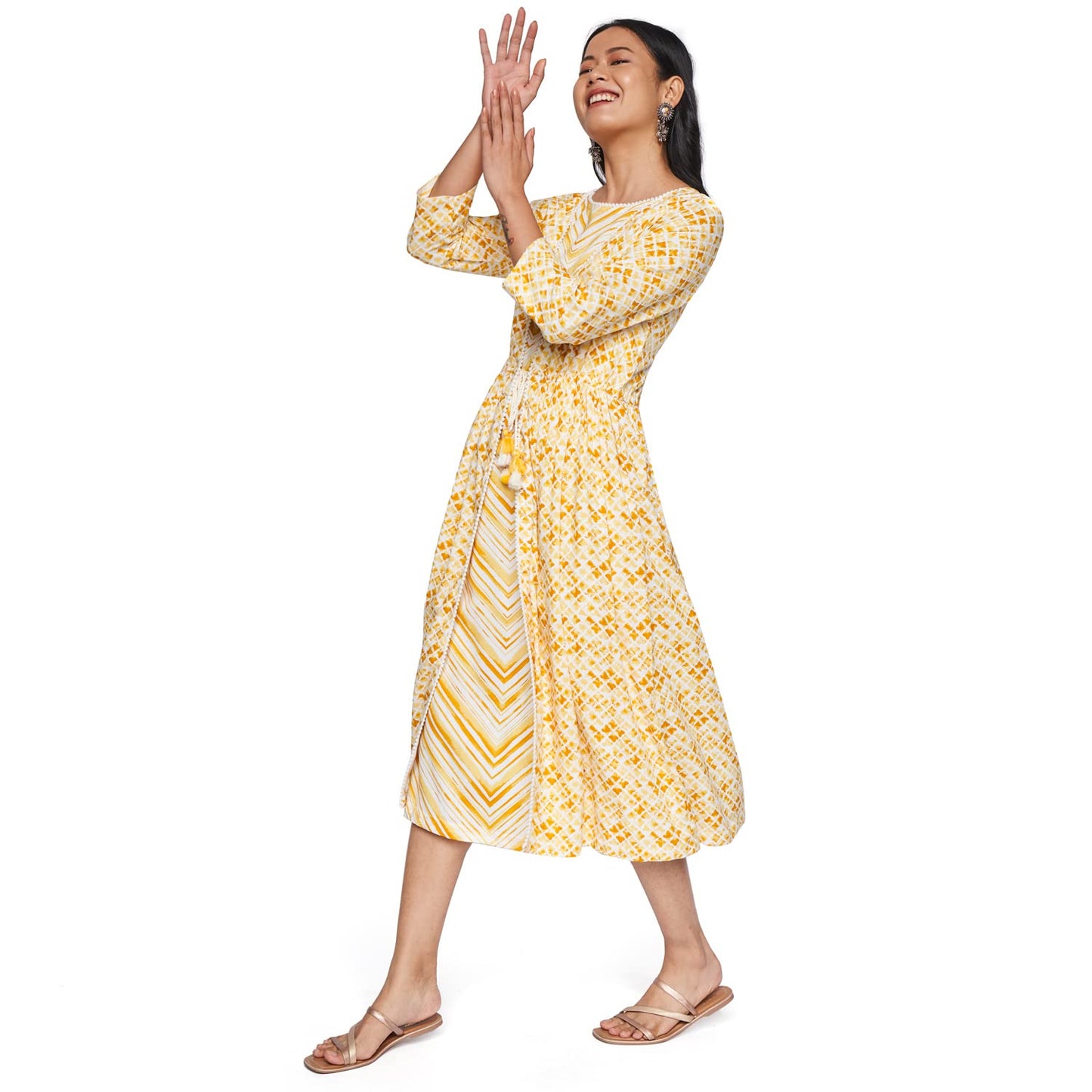 Global Desi Women's Viscose A-Line Mini Dress (SS22GH119DRRY_Yellow_XS)