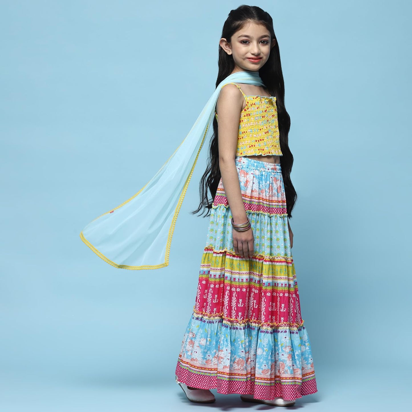 BIBA Girls Cotton Relaxed Lehenga Set Readymade Yellow 9Yrs