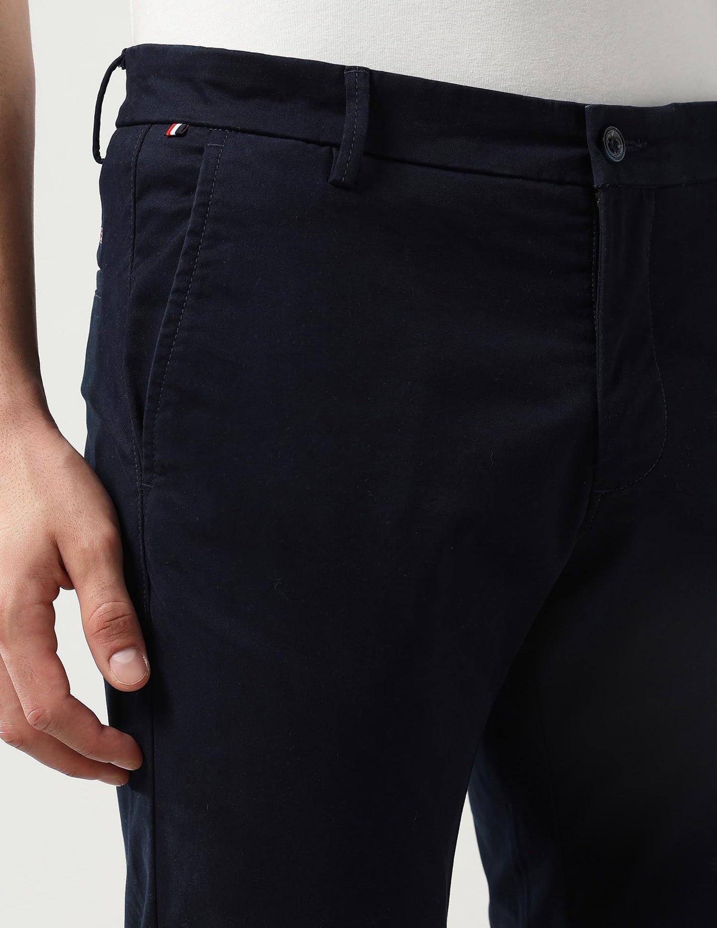 Arrow Sports Men's Mid Rise Slim Fit Solid Trousers Navy