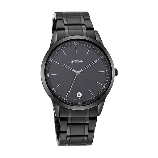 Titan Minimalist Quartz Analog with Date Black Dial Black Metal Strap Watch For Men - NT1806NM01