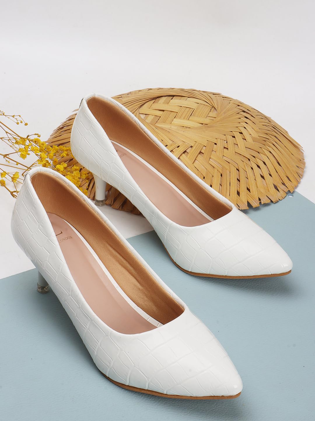 Carlton London Women White Stylish Slip-on Pump Shoes with Stiletto Heels, Pointed Toe for Party and Formal Occasions (38)