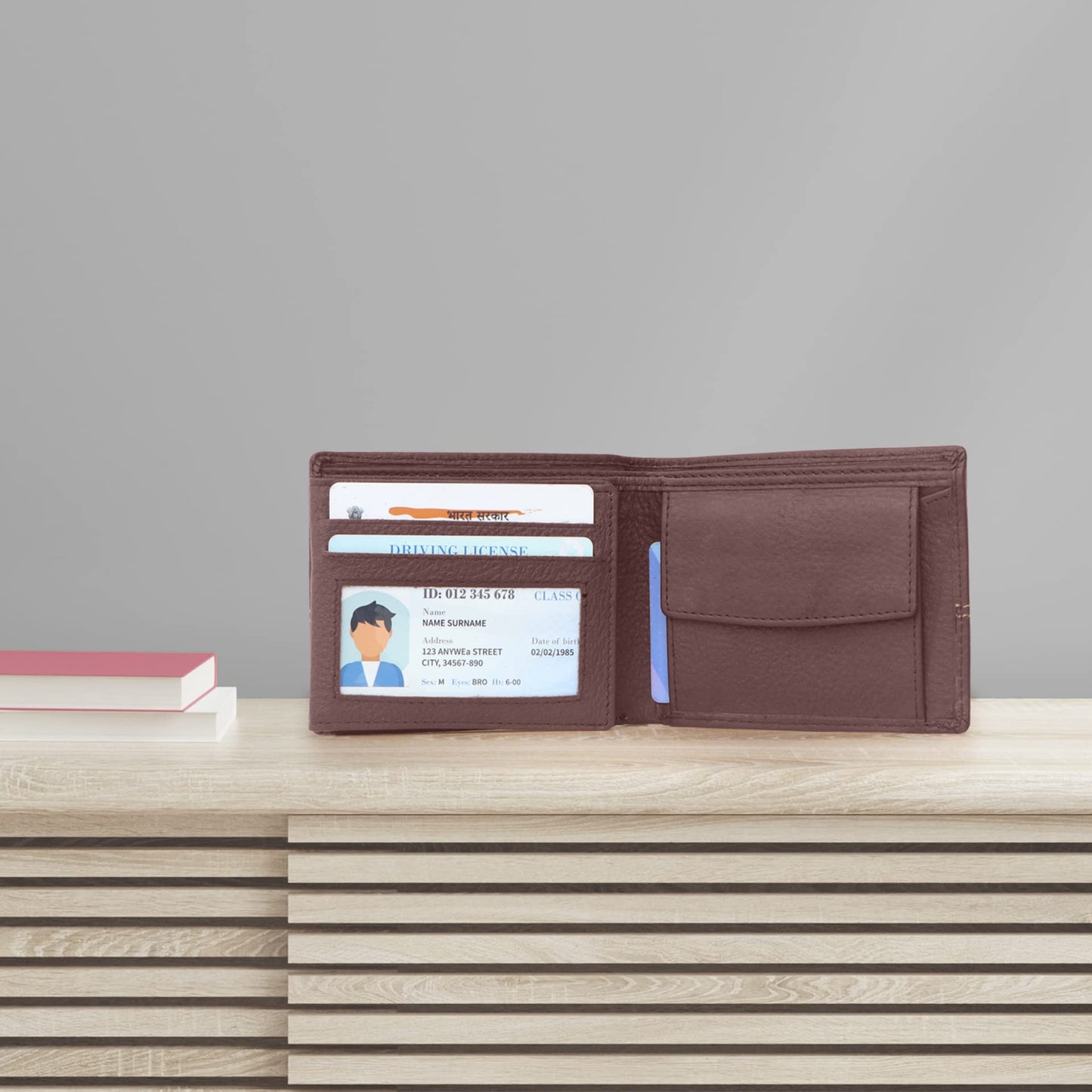 KARA Genuine Leather Maroon Wallet for Men - Bifold Contrast Stitch Men's Wallet with 7 Cards Slots