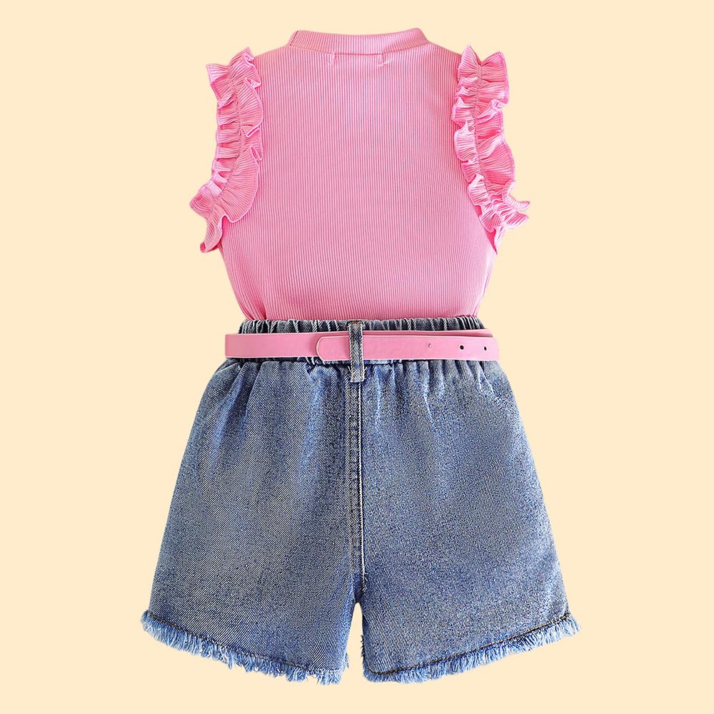 Hoscotch Girls Textured Pink Sleeveless Short Set