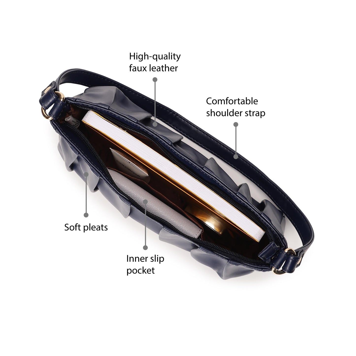 Fastrack Women's Pleated Shoulder Bag with Top Zip Closure | Inner Zip and Slip Pockets, Comfortable Shoulder Strap | Soft Textured Shoulder Bag | Trendy Women's Handbags