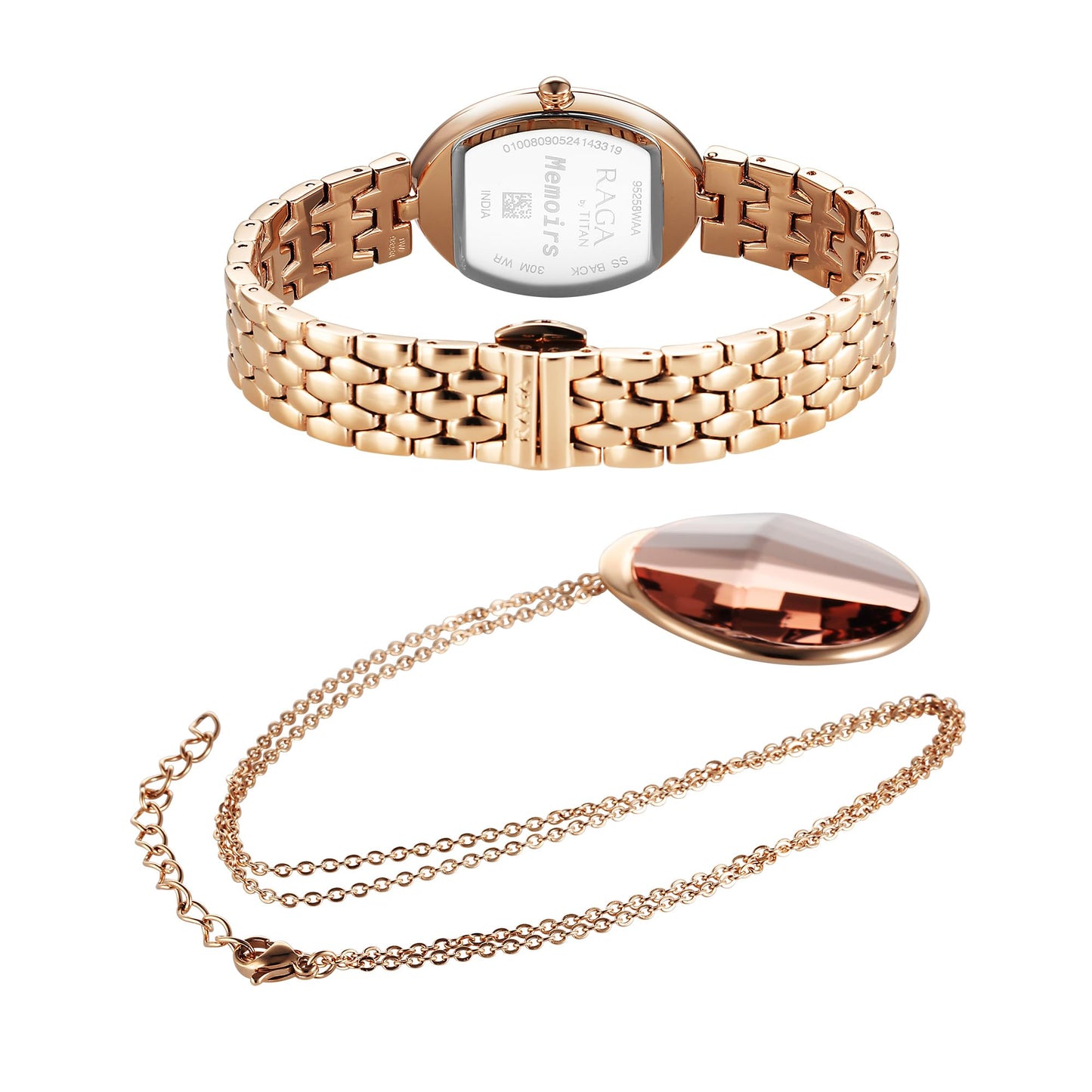 Titan Raga Memoirs Quartz Analog Mother of Pearl Dial with Rose Gold Metal Strap Watch for Women/NT95258WM01F