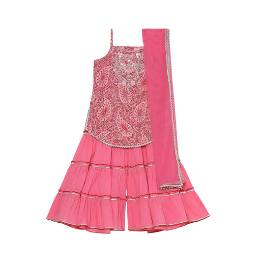 Biba Girl's Cotton Kurta, Bottom, Dupatta (KWPAISLEY6394SS25PNK_Pink