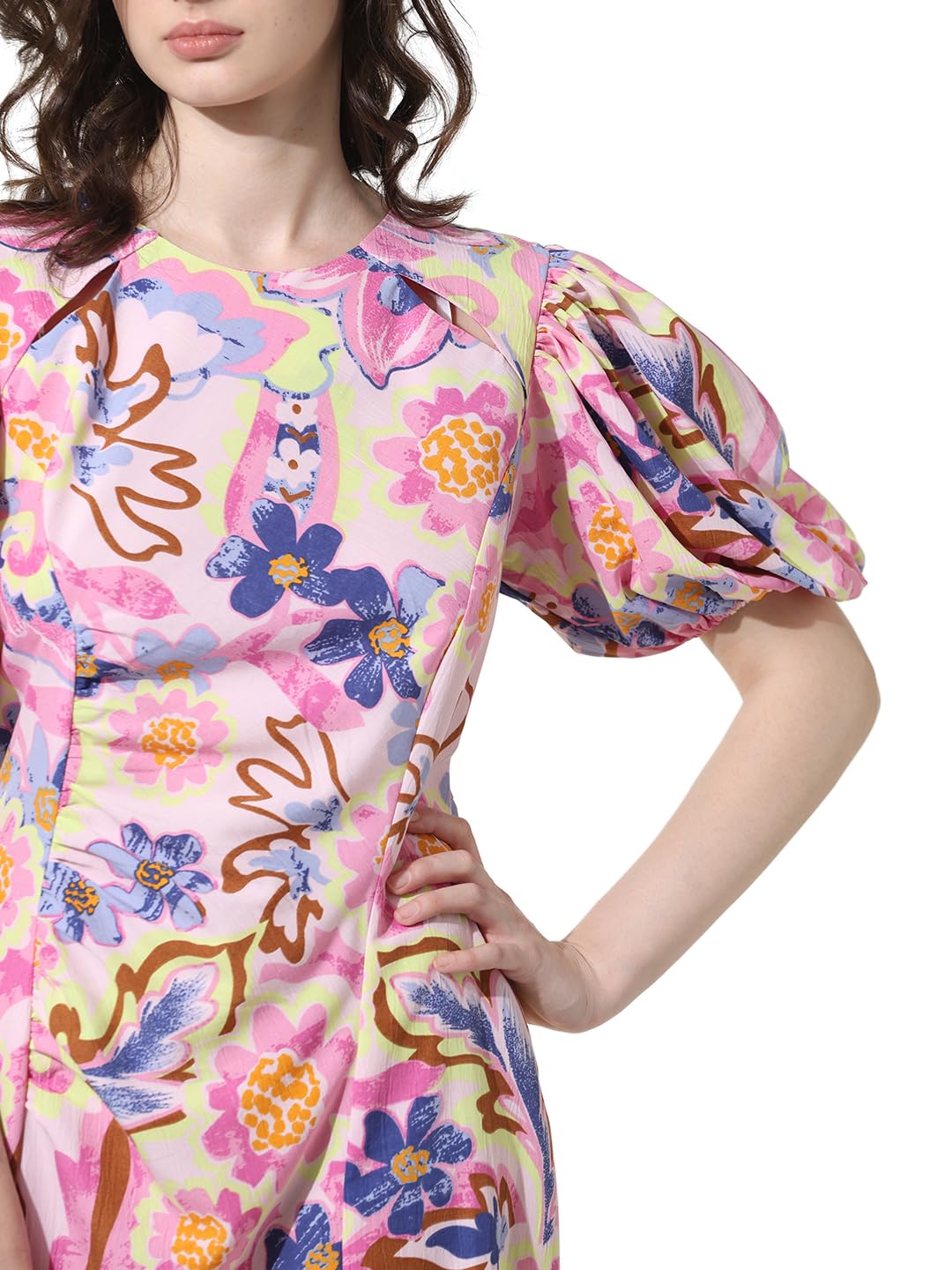 ONLY Women Printed Polyester Pink Midi Dress