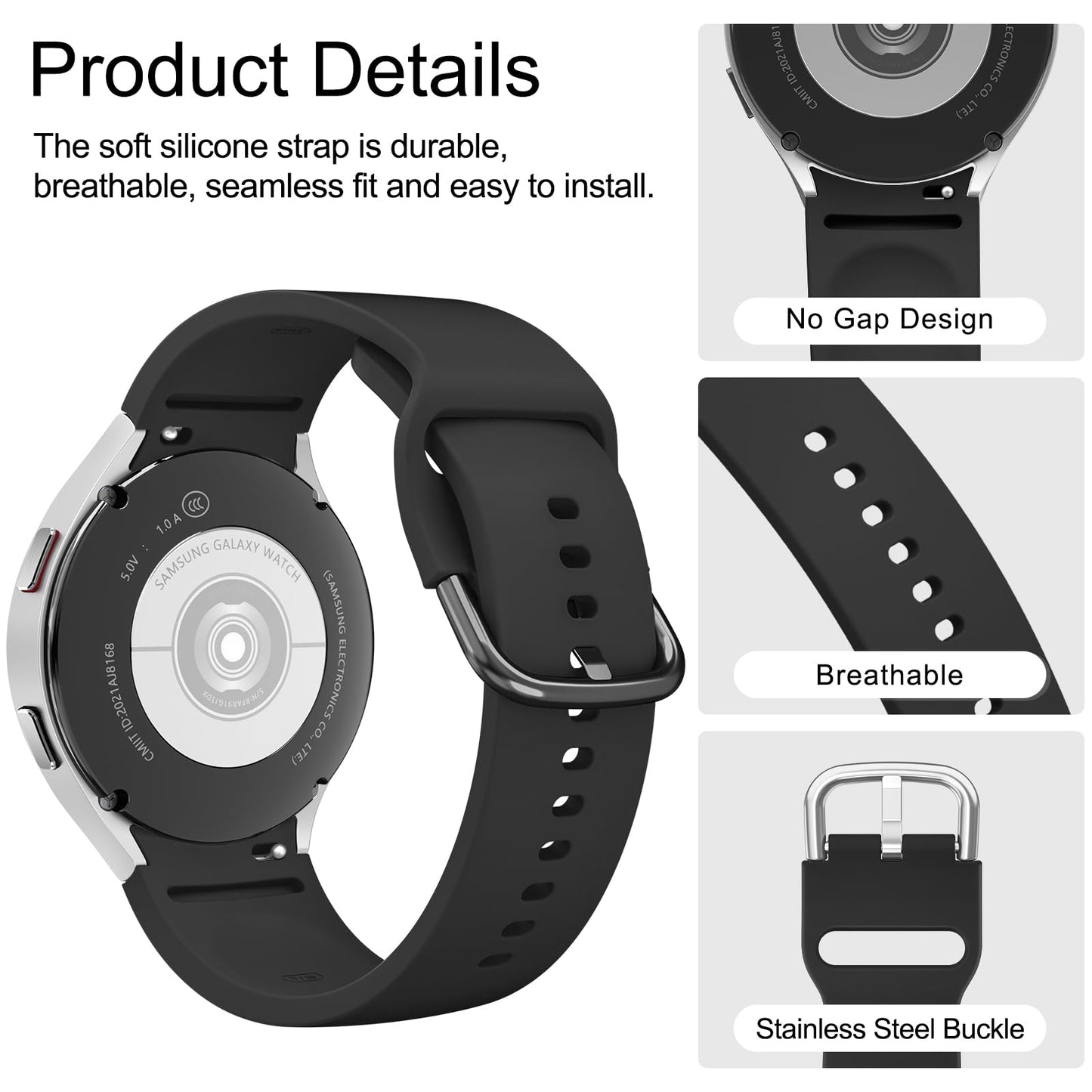 Tobfit Silicone Strap Compatible for Samsung Galaxy Watch 4/4 Classic/Active 2/Watch 5/5 Pro (Watch Not Included), Sport Replacement Strap with Classic Clasp for 20mm Smart Watch（Milk Tea）