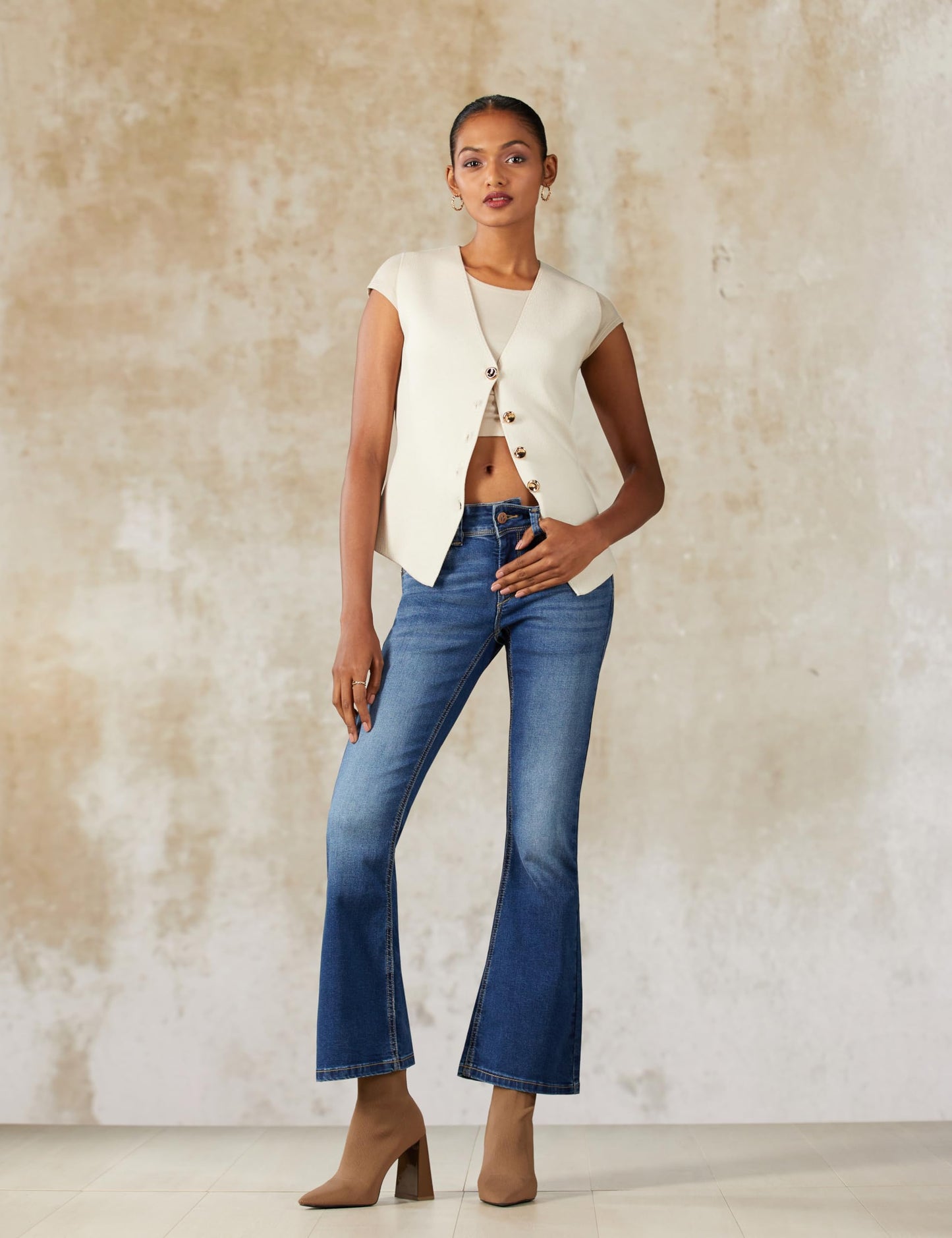 Pimlico Blue Mid Waist Flared Jeans
