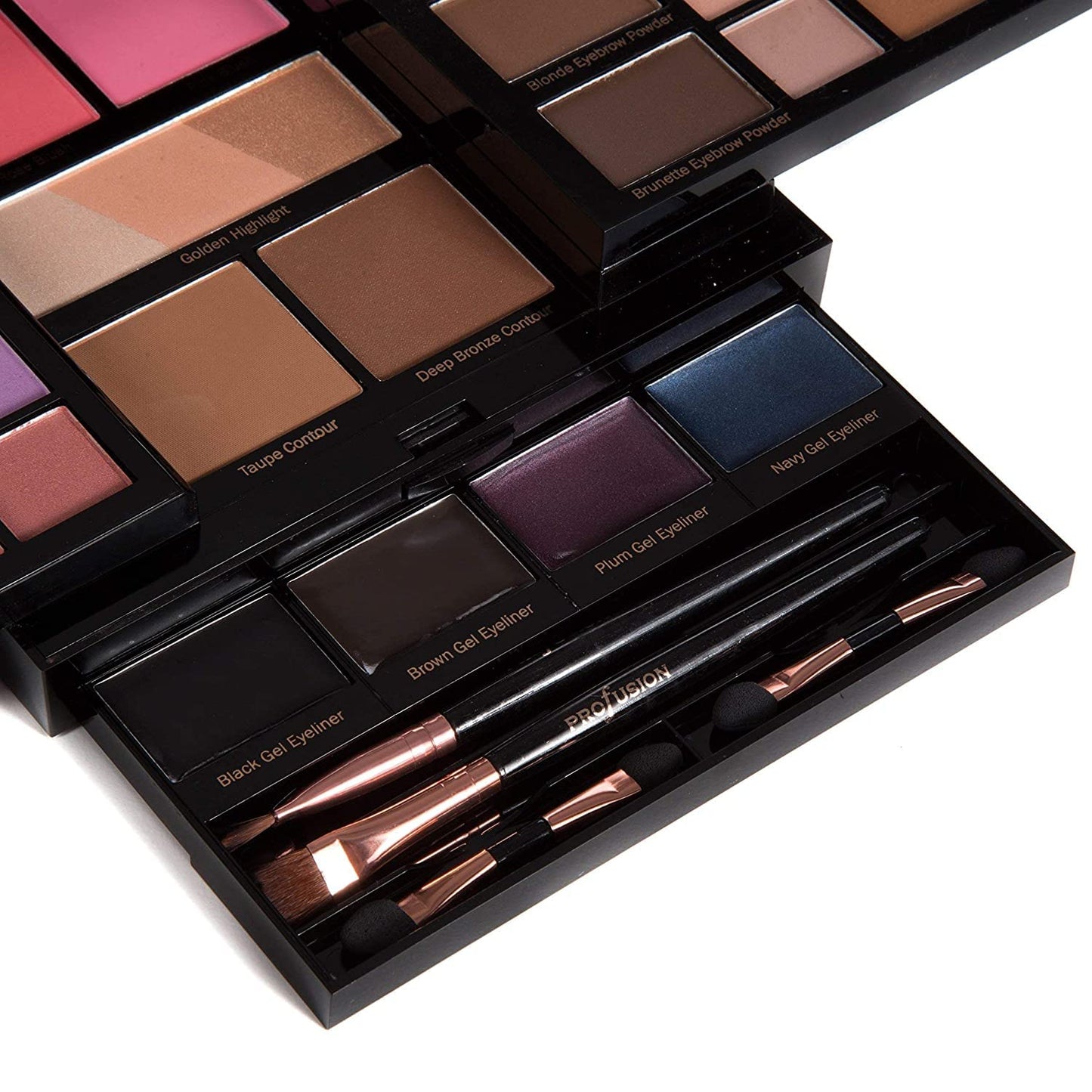 Profusion Cosmetics - Pro Elevation Kit - Starter Makeup Artist Kit Eyeshadows Lip Shades Gel Eyeliners Highlighters Contour Bronzer Brow Powder Eyebrow Wax Eyebrow Highlighter Applicator Brushes