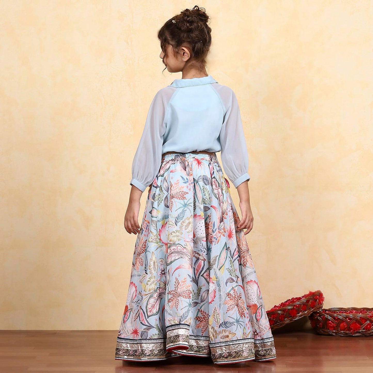 Biba Girls Blue Georgette Dyed Relaxed Lehenga Set_2-3Y