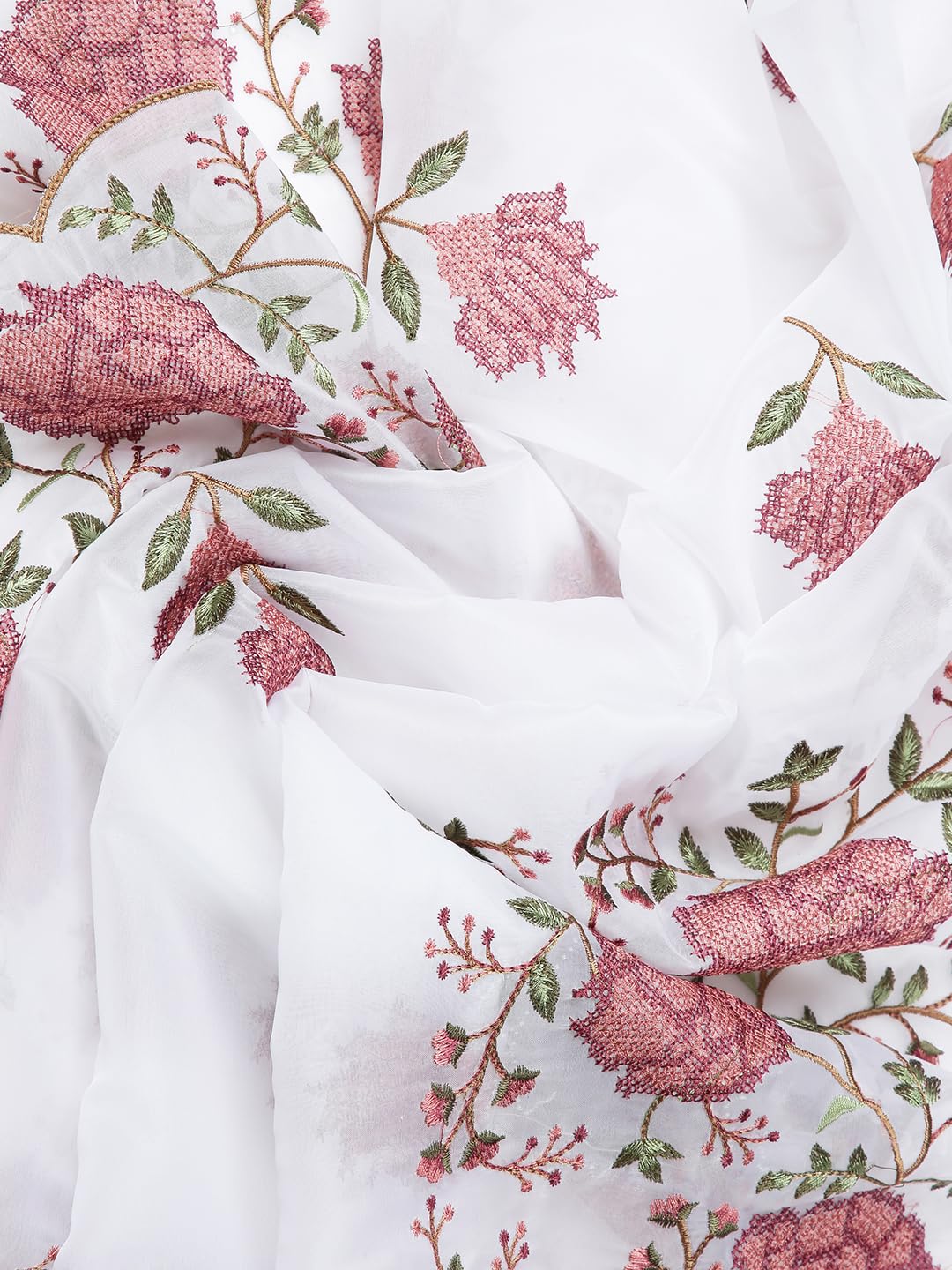 Kalyan Silks Off White Color Organza Saree With Floral Embroidery On Body
