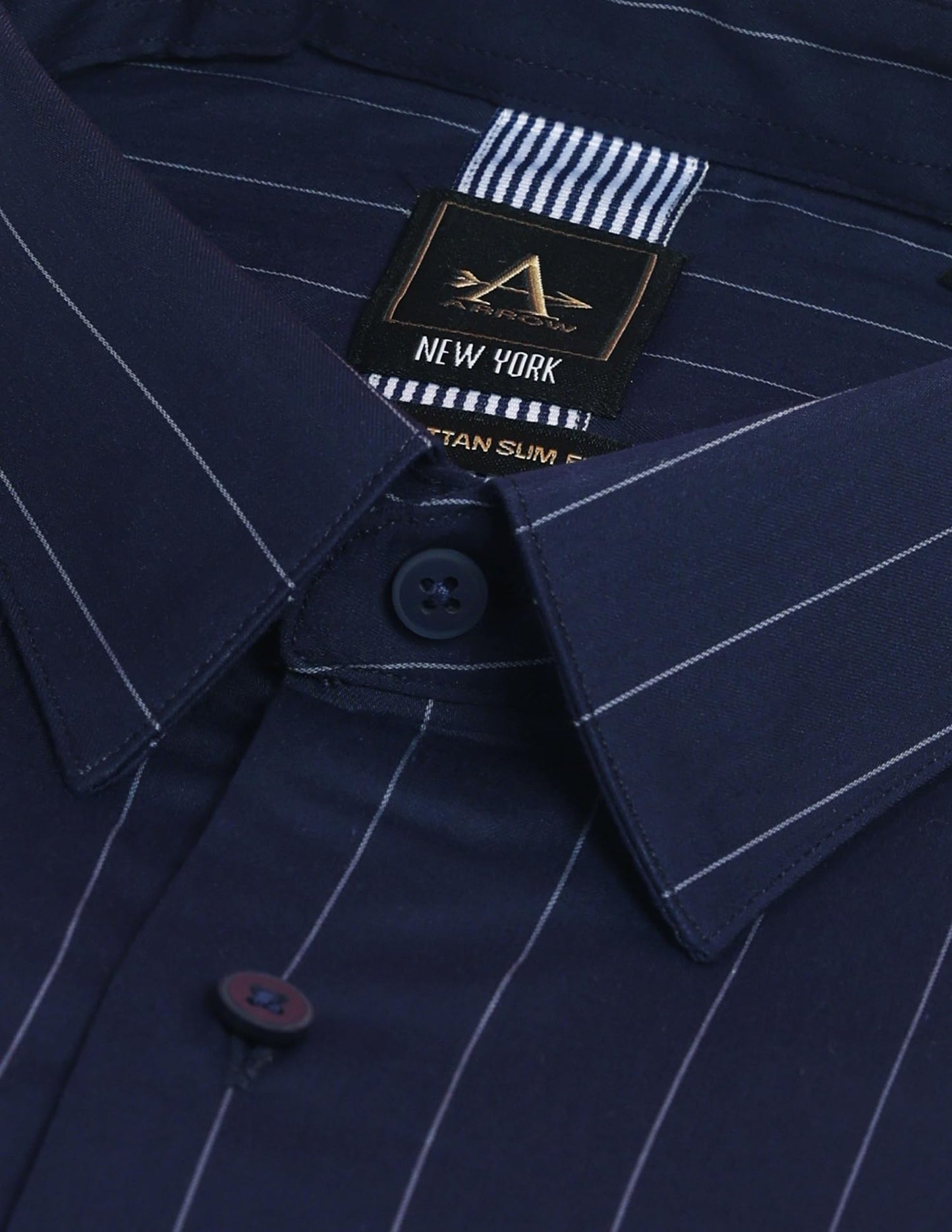 Arrow New York Men's Striped Slim Fit Shirt (ARES1244_Navy