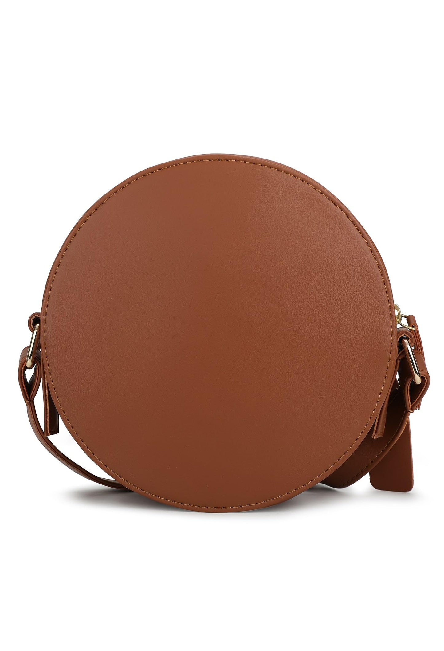 RASHKI TERRA - Womens Vegan Leather Sling Bag| Spacious Compartment| Perfect for Daily Use| Travel | Party| Round Bag | Zipper closure (TAN)