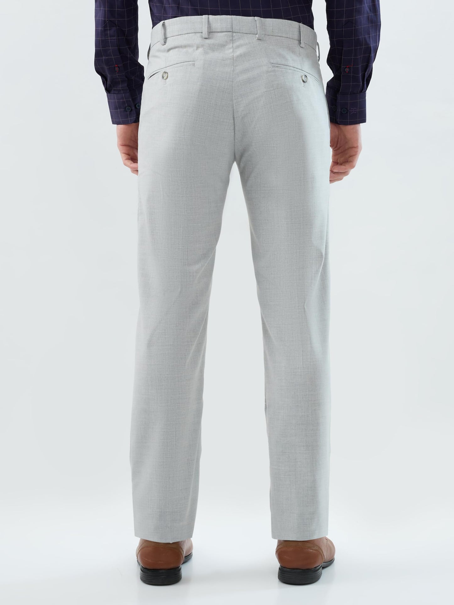 Park Avenue Men Slim Fit Solid Pattern Polyester Blend Flat Front Formal Trouser Light Grey