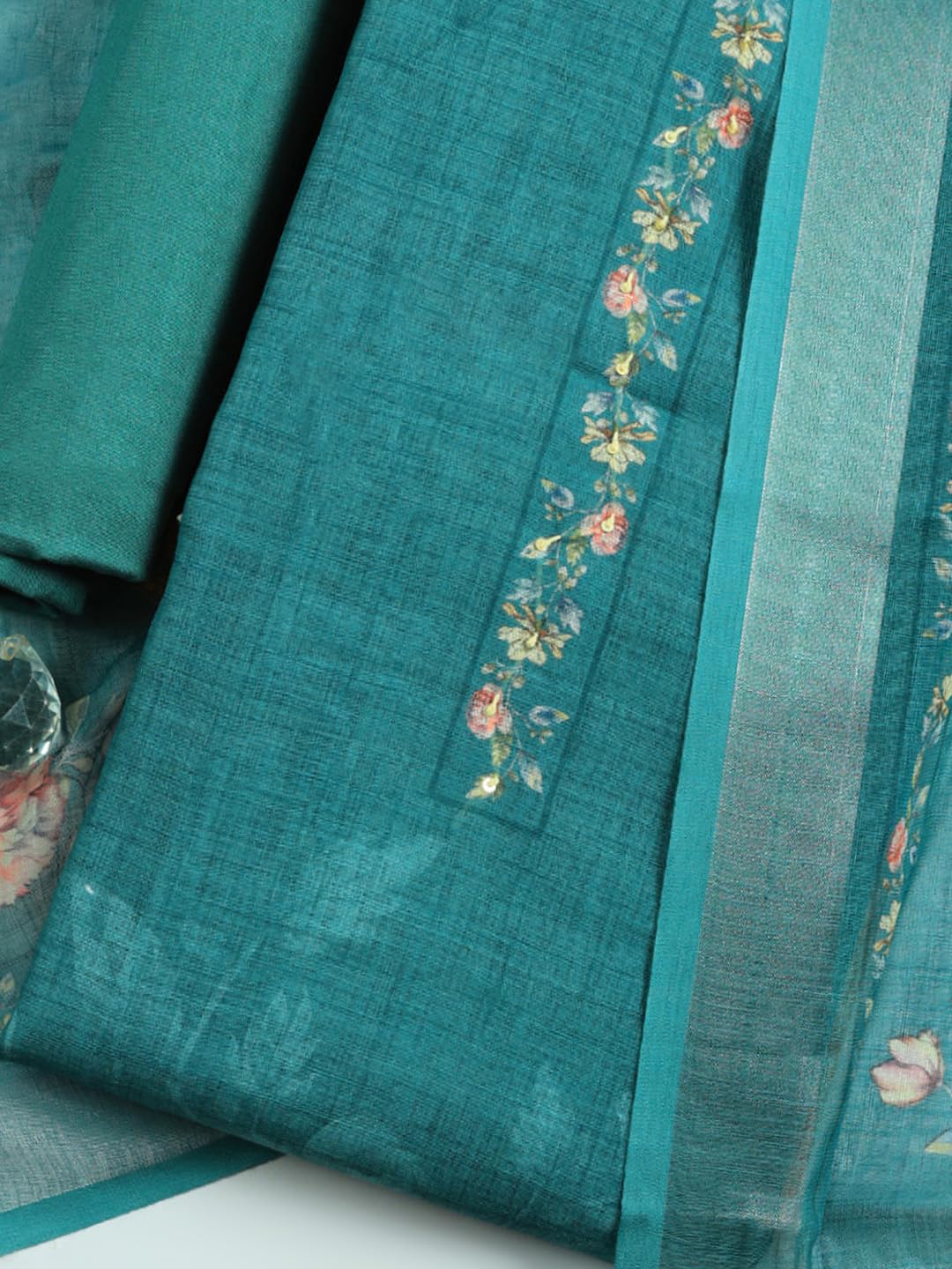 Meena Bazaar Printed Cotton Unstitched Kurta with Bottom & Dupatta