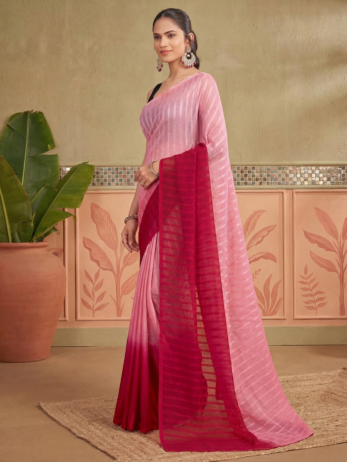 SIRIL Women's Chiffon Ombre Saree with Unstitched Blouse Piece (106RS412A_Light Pink)