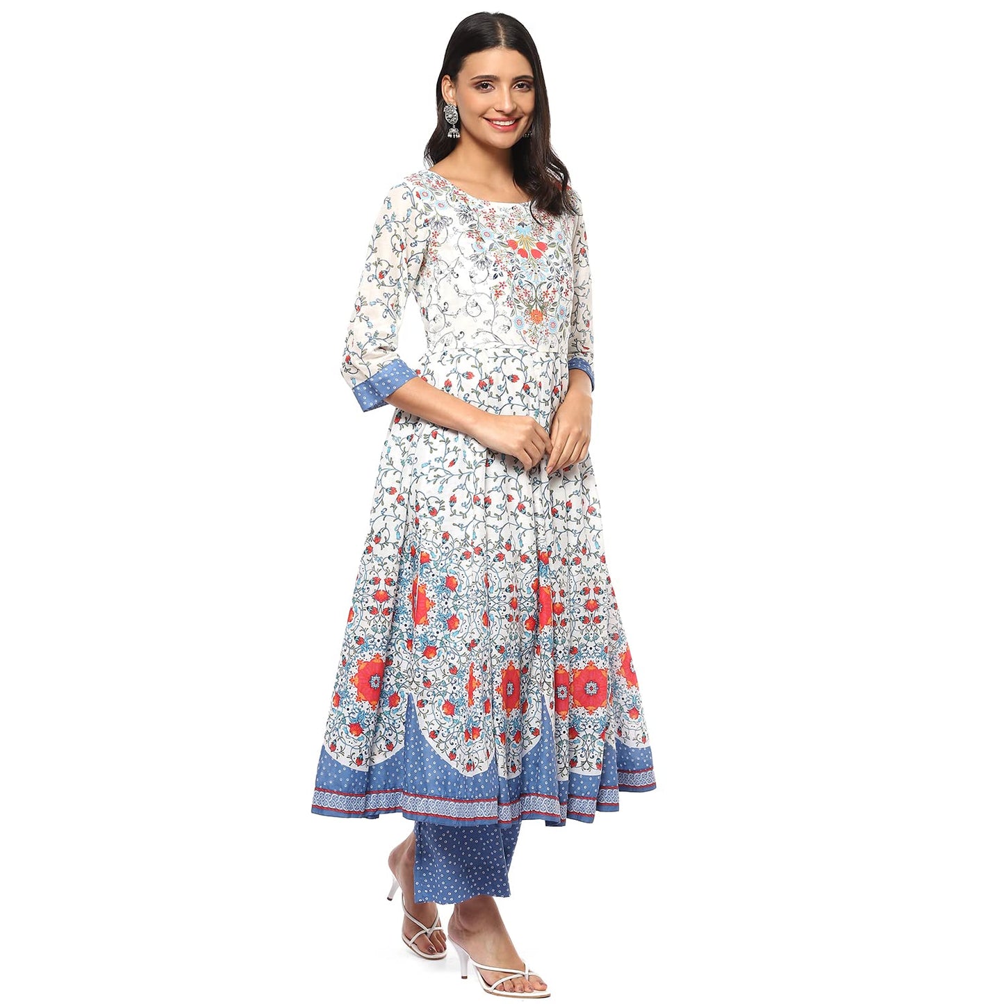 BIBA WOMEN PRINTED STRAIGHT SALWAR KURTA DUPATTA(SKDASSORTED8474_WHITE_34)