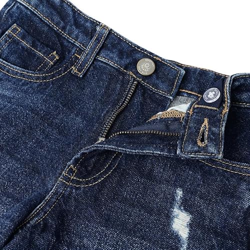 United Colors of Benetton Solid Wide Leg Fit Damaging Frayed Hem Denim Dark Wash Jeans